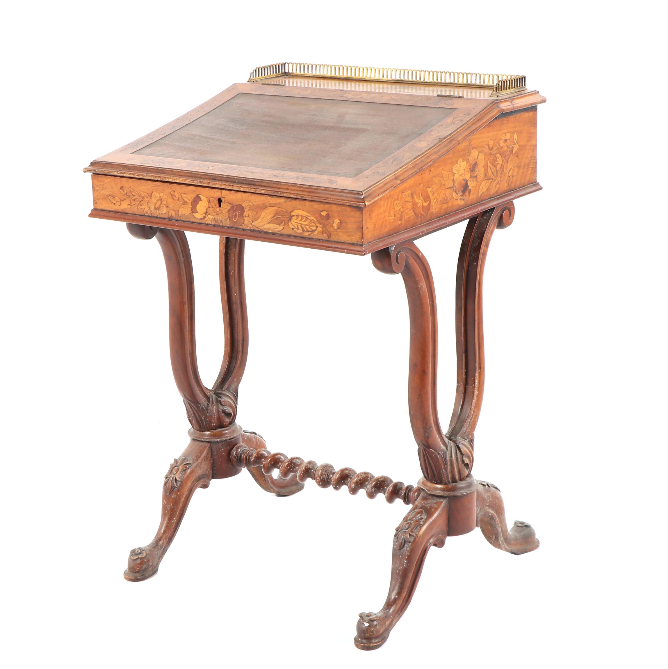 Victorian Walnut And Marquetry Davenport Mid 19th Century Ebth