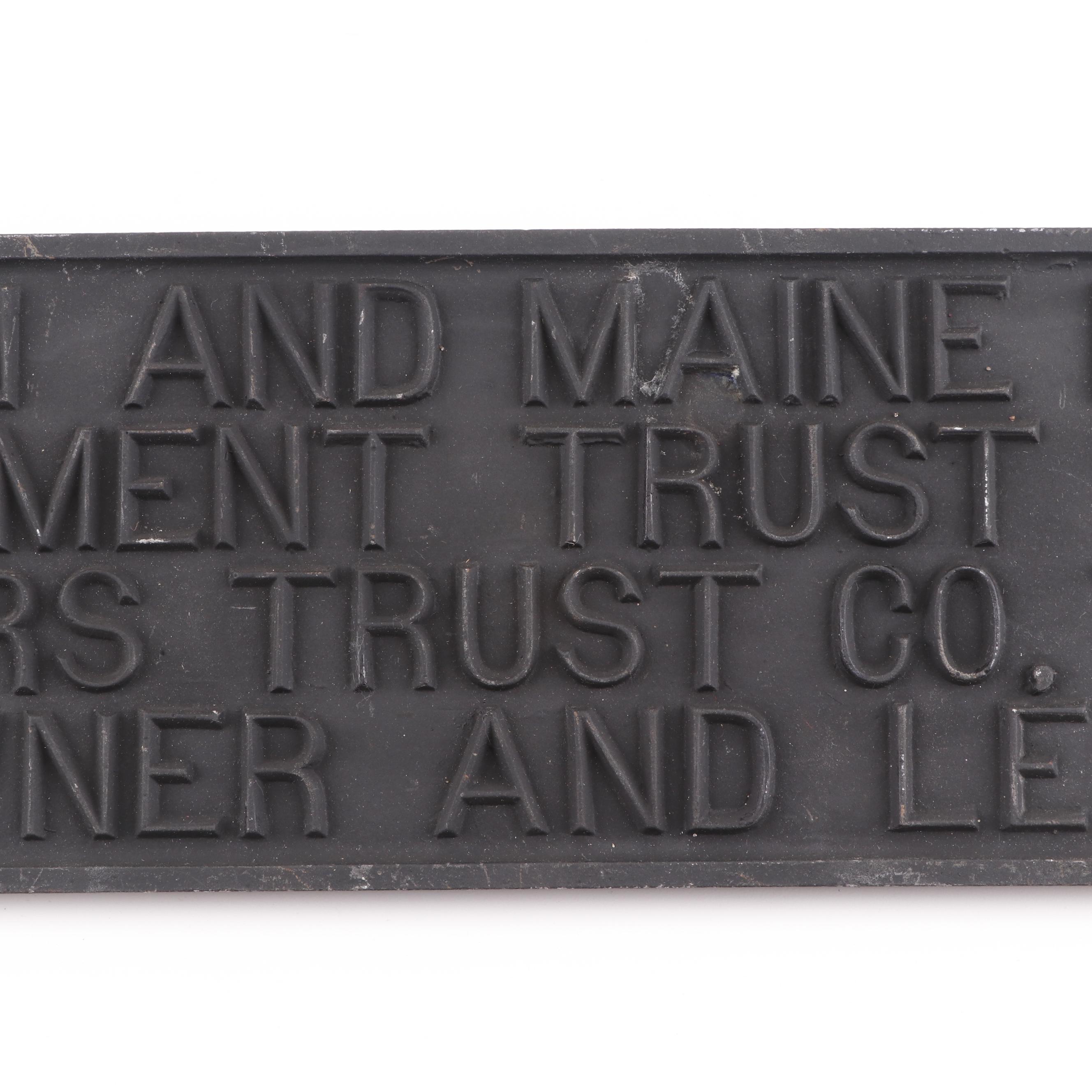 Boston and Maine Railroad Equipment Trust Cast Metal Sign, circa 1960
