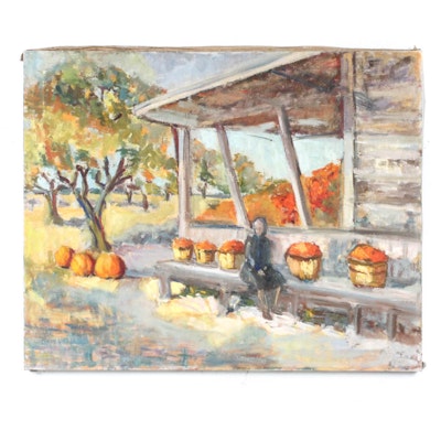 Vintage Leah Frandzel Oil Painting of Autumn Harvest Vintage Leah Frandzel Oil Painting of Autumn Harvest