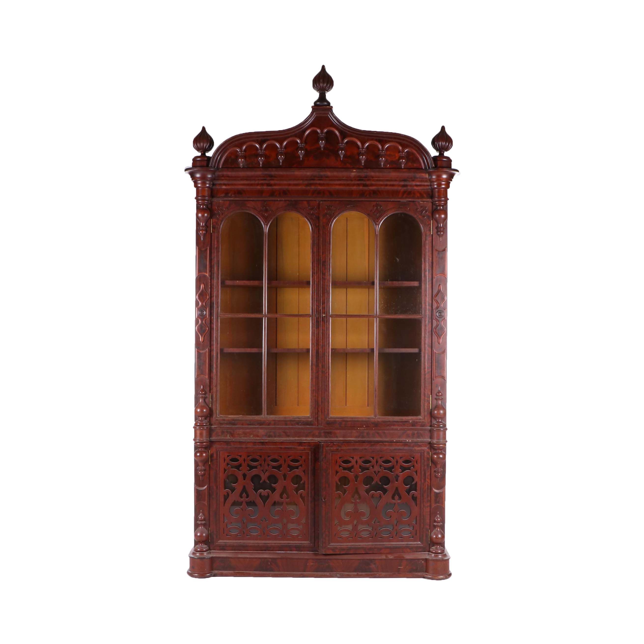 Victorian Gothic Revival Mahogany Display Cabinet 19th Century Ebth