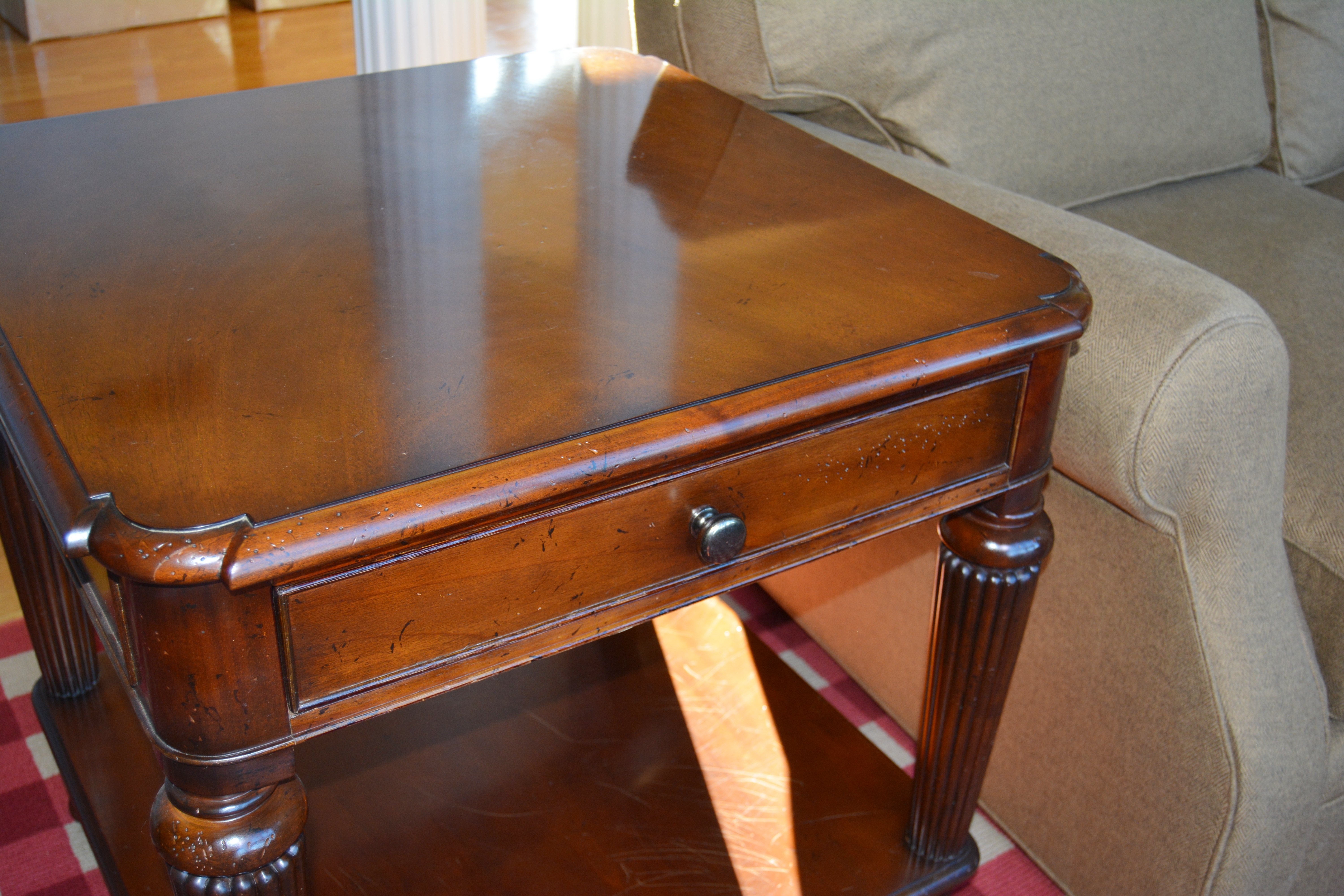 contemporary mahogany end table by milling road, baker furniture