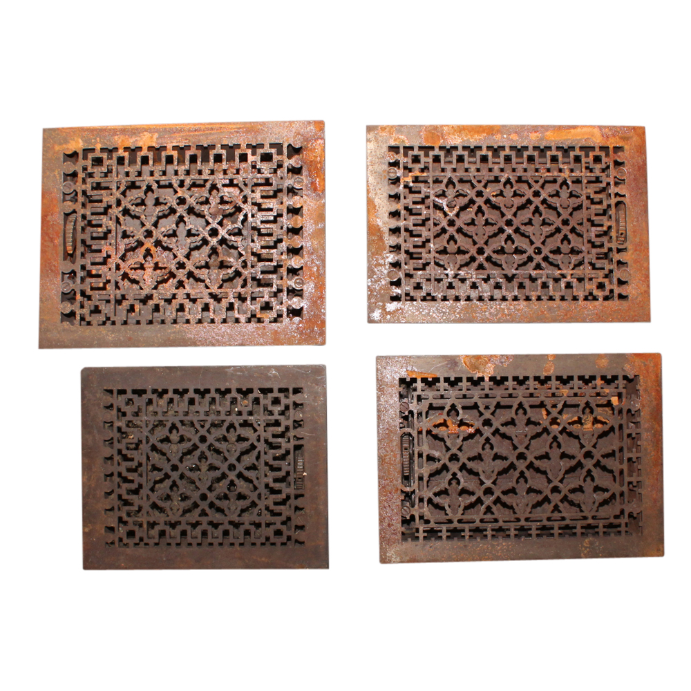 Four Antique Cast Iron Furnace Grates
