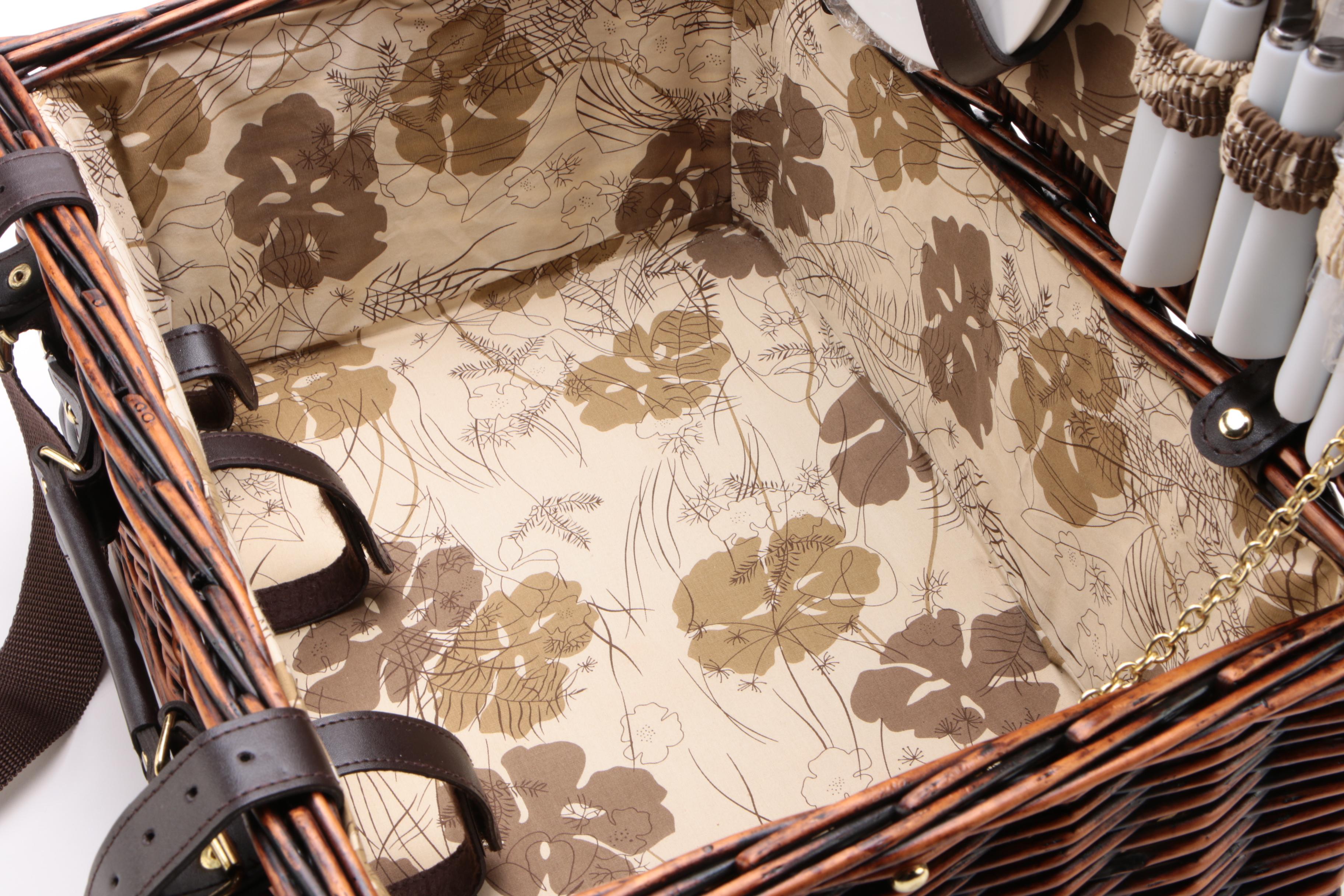 Hand Woven Willow Picnic Basket Set for Two EBTH