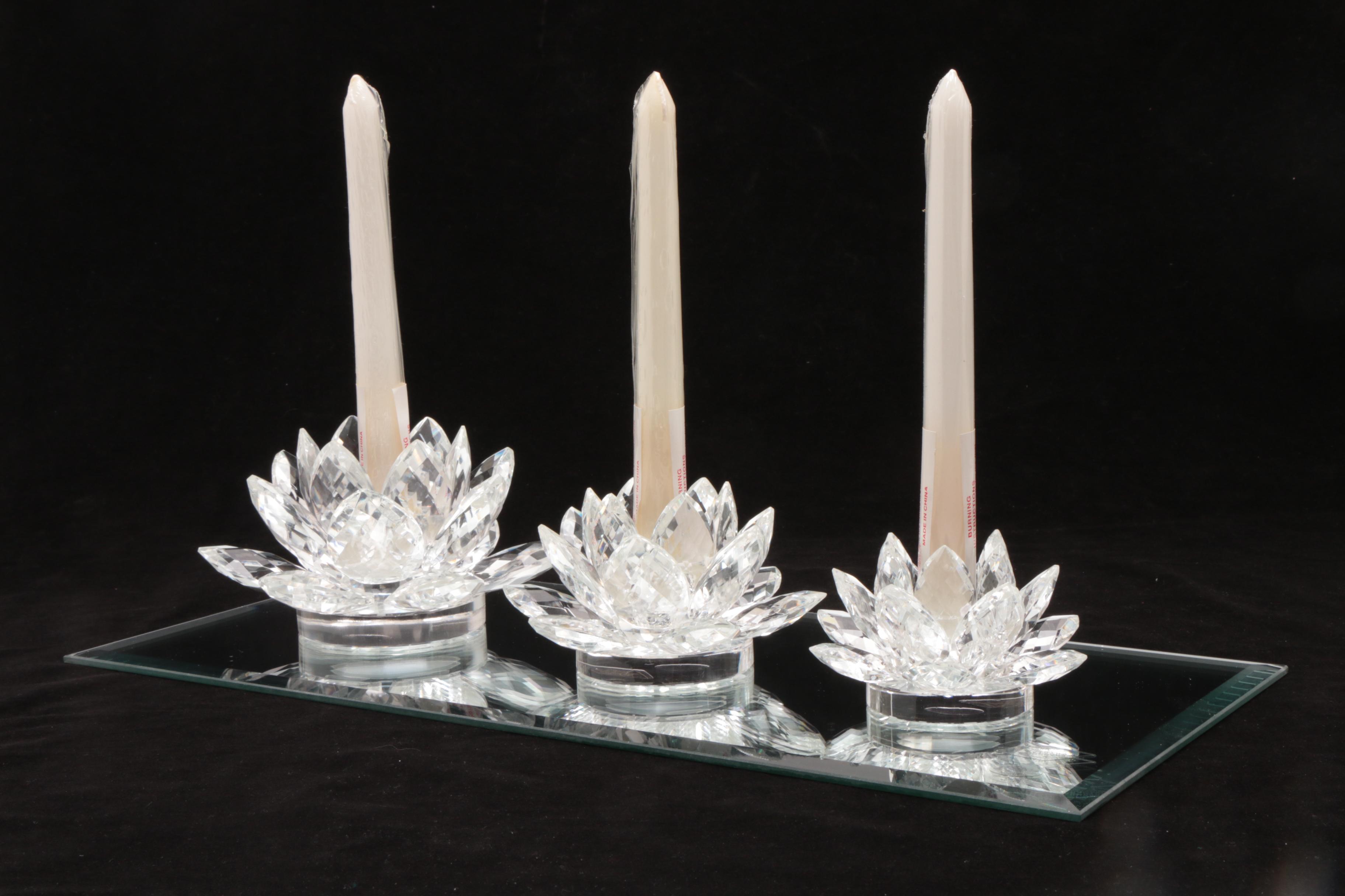 Shannon Crystal "Lotus" Candle Holders | EBTH