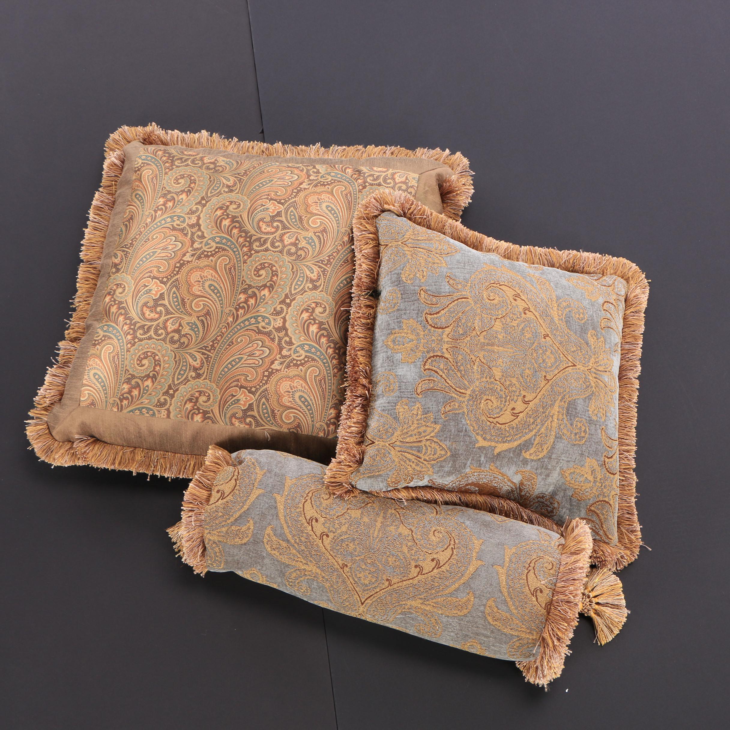 Michael Amini Down Filled Chenille Accent Pillows And Bolster Ebth