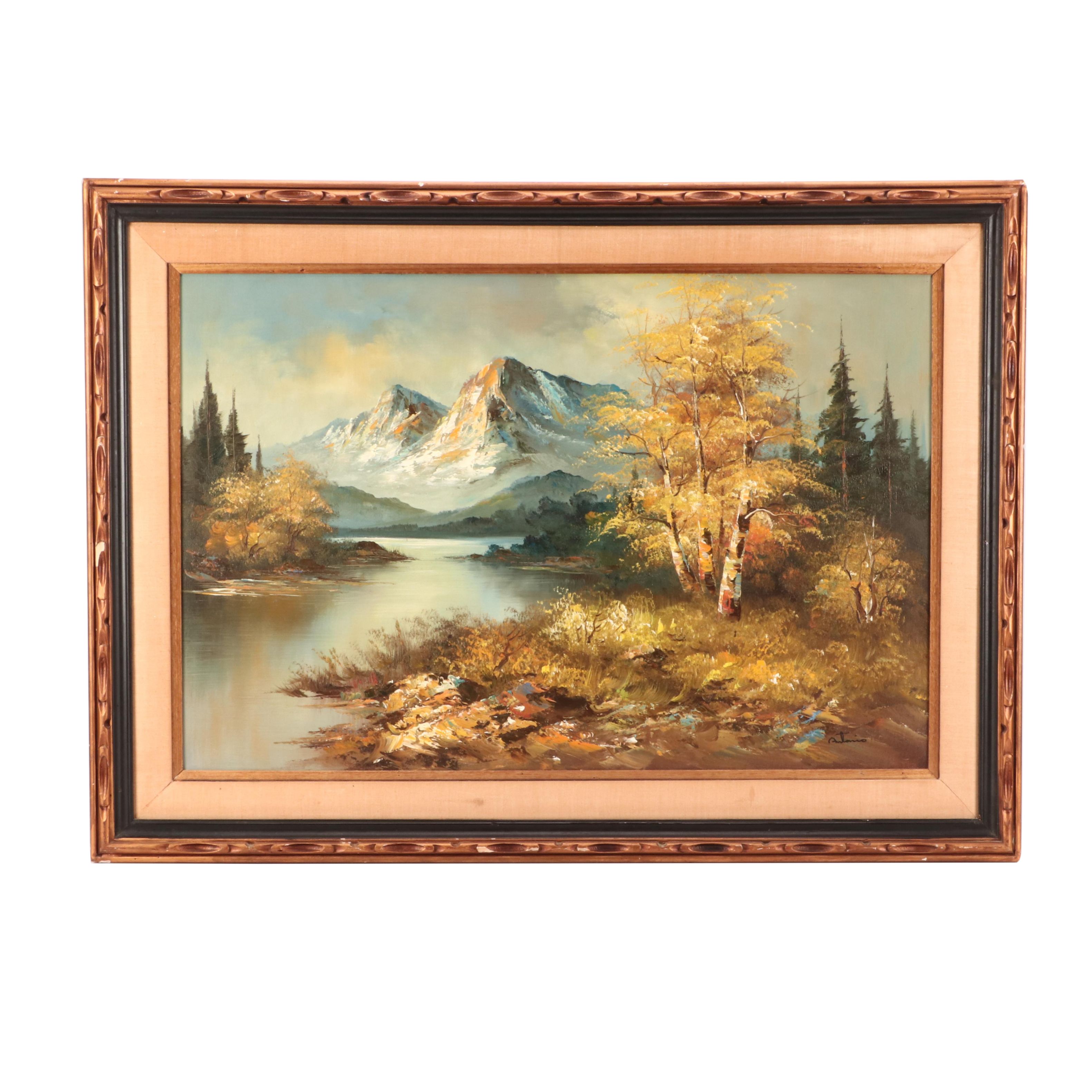 Antonio Oil Painting of Mountain Landscape EBTH