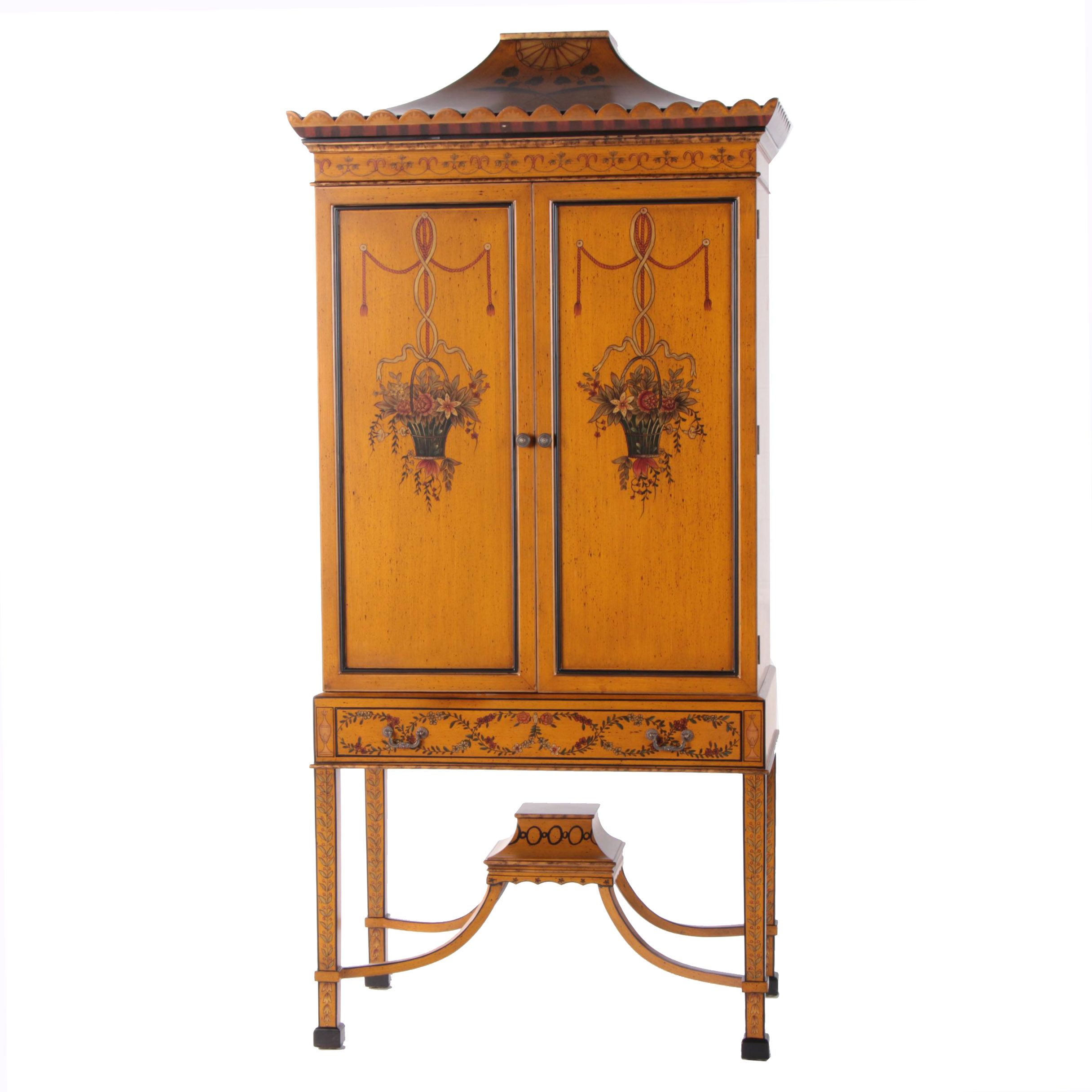 Robert Adams Style Painted Wood Entertainment Highboy By Chelsea