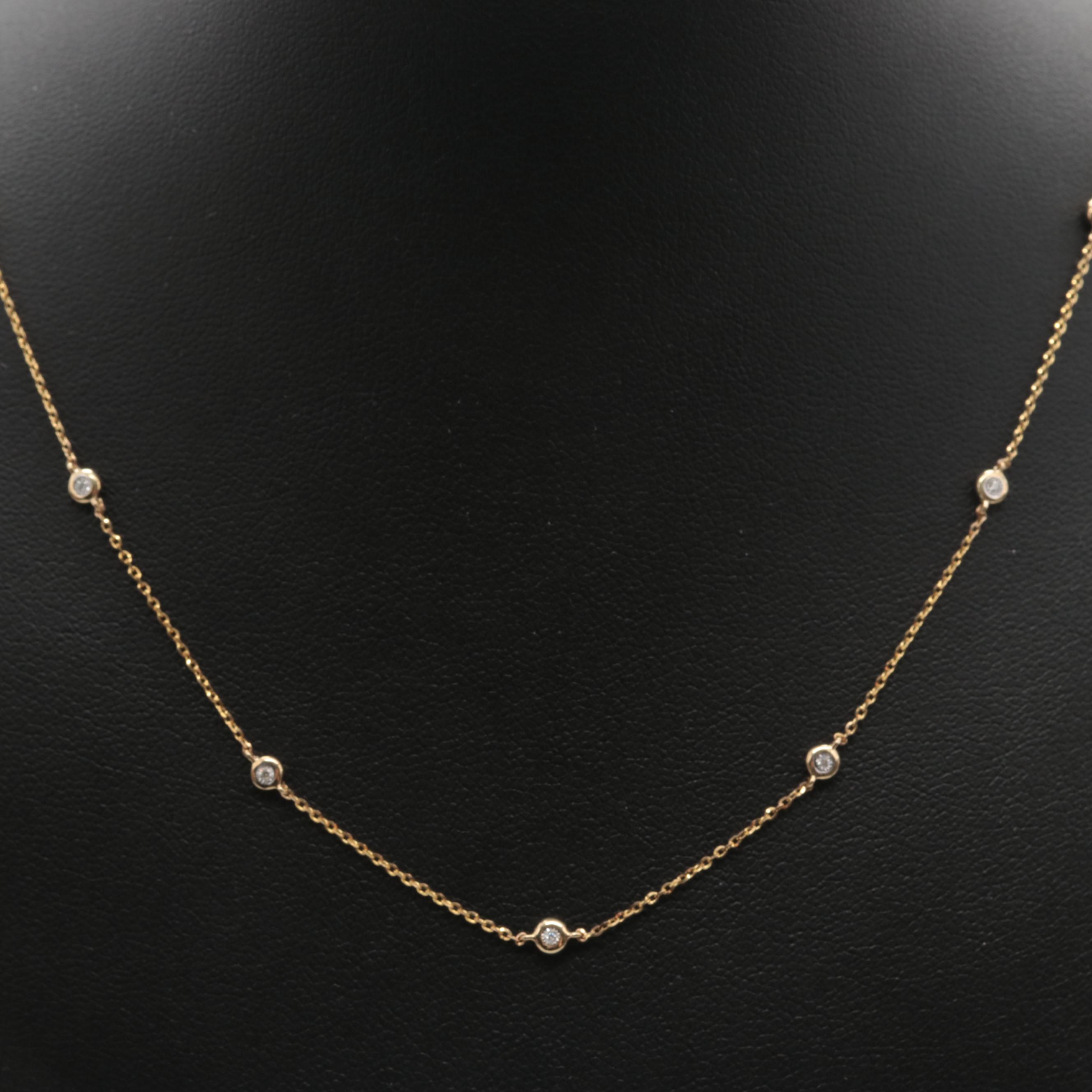 14K Yellow Gold Diamond Station Necklace EBTH