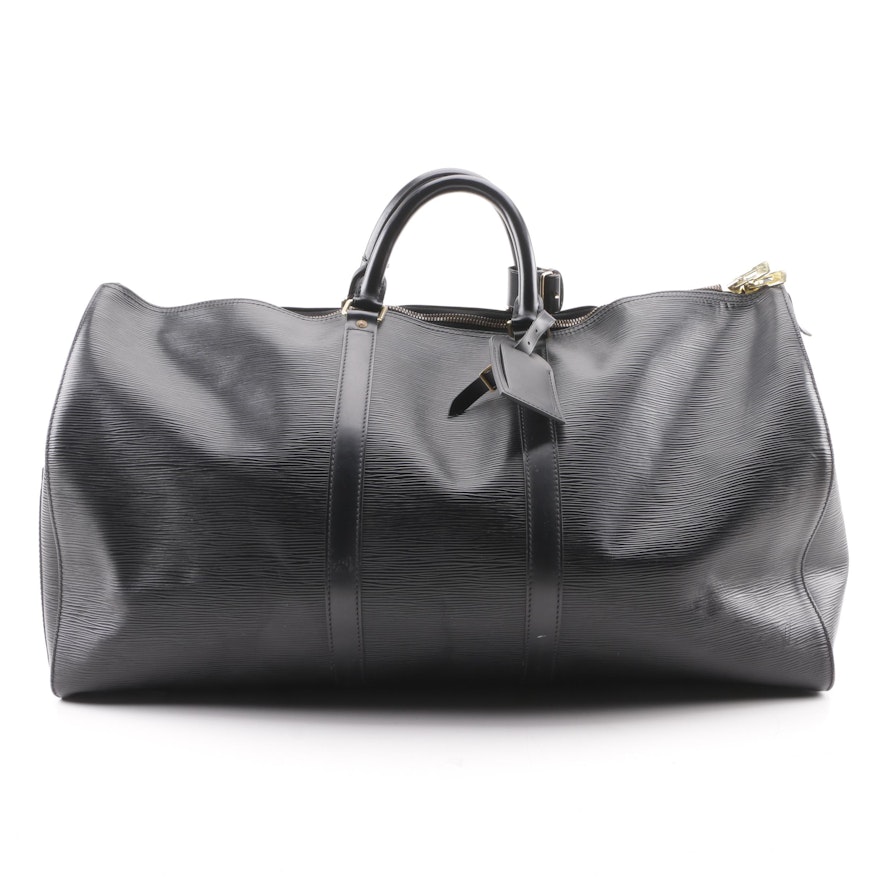 1996 Vintage Louis Vuitton Paris Black Epi Leather Keepall 55 Bag | EBTH