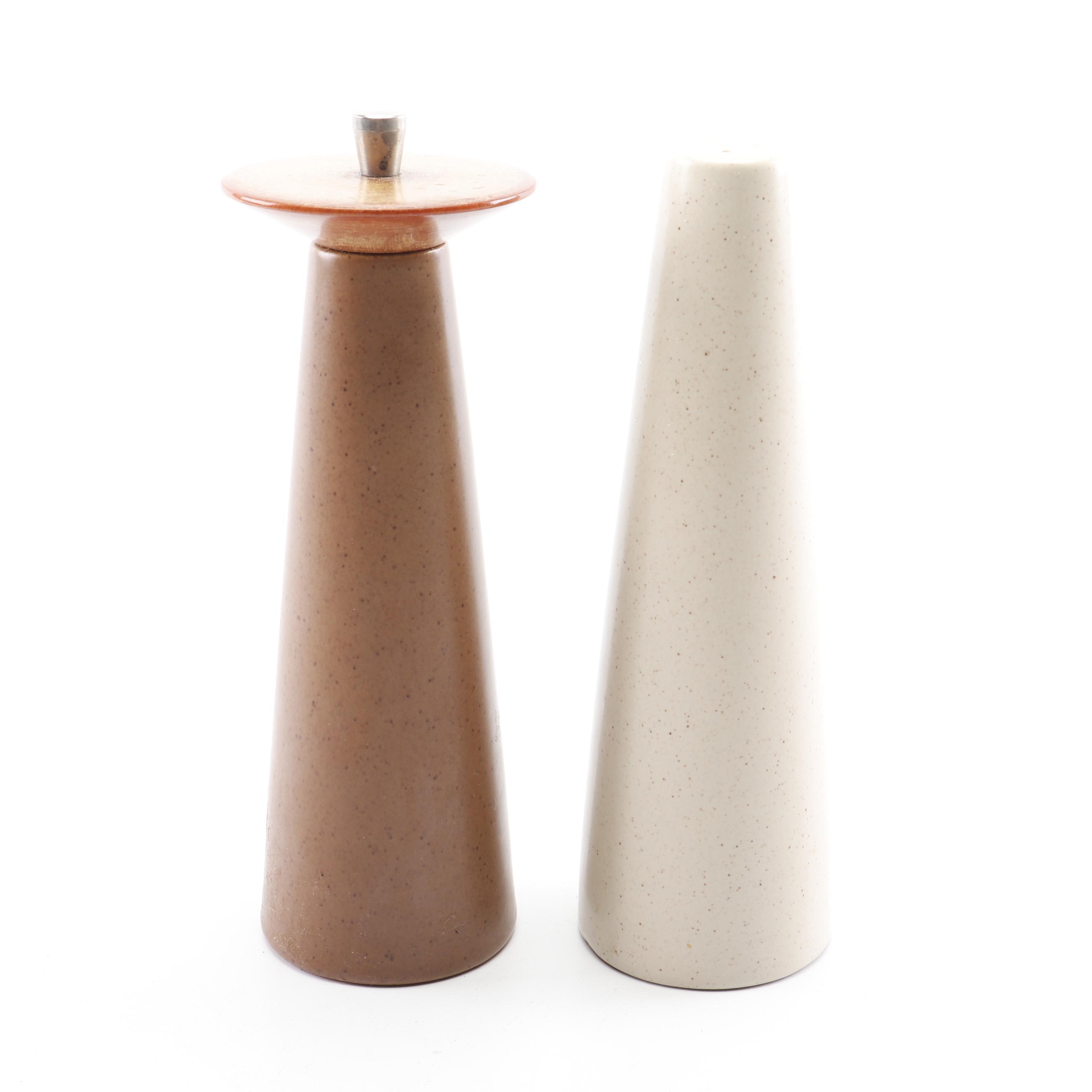 Mid Century Modern Ceramic Salt & Pepper Shaker, Italian Candle Holder
