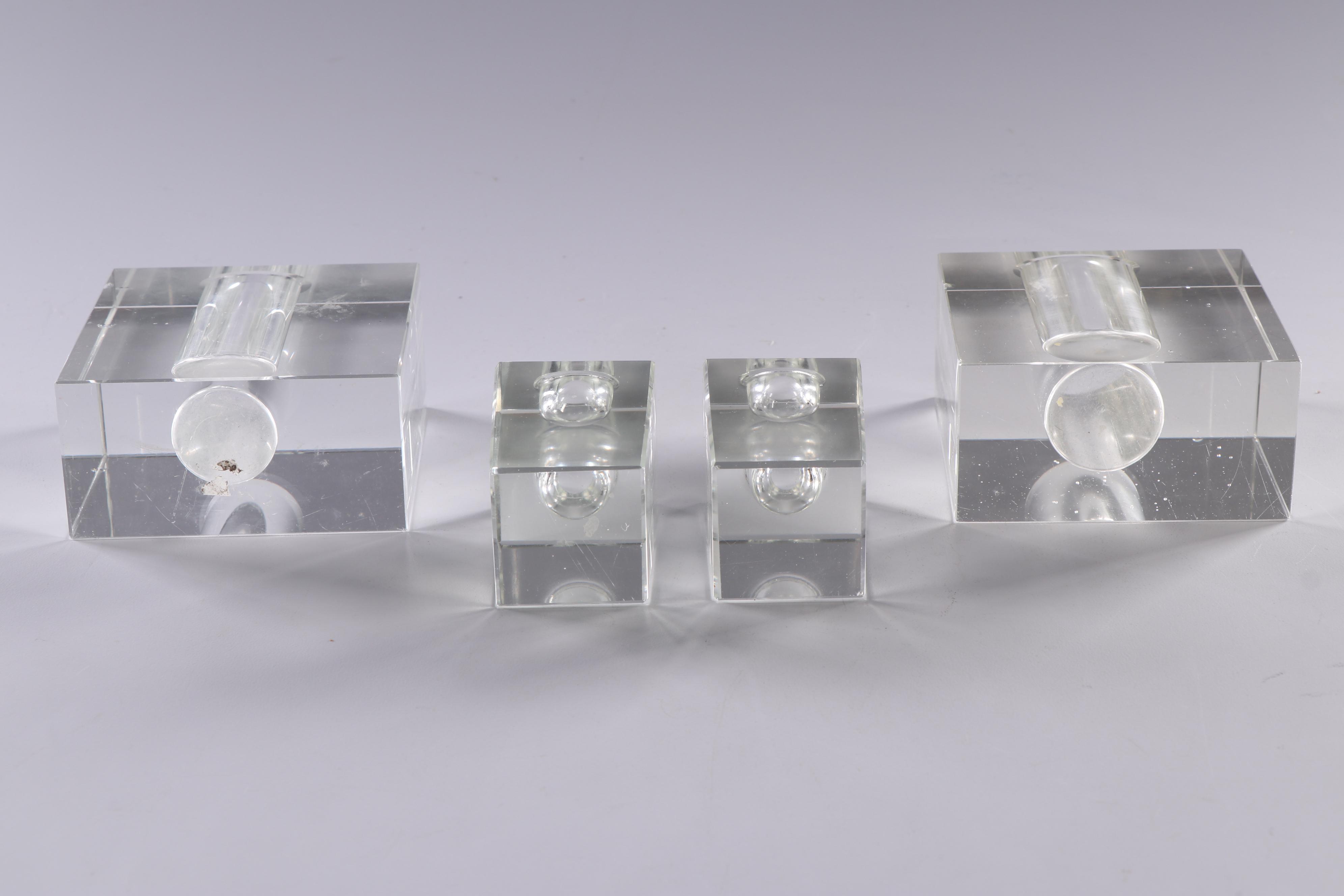 Clear Glass Block Candle Holders, 20th Century EBTH
