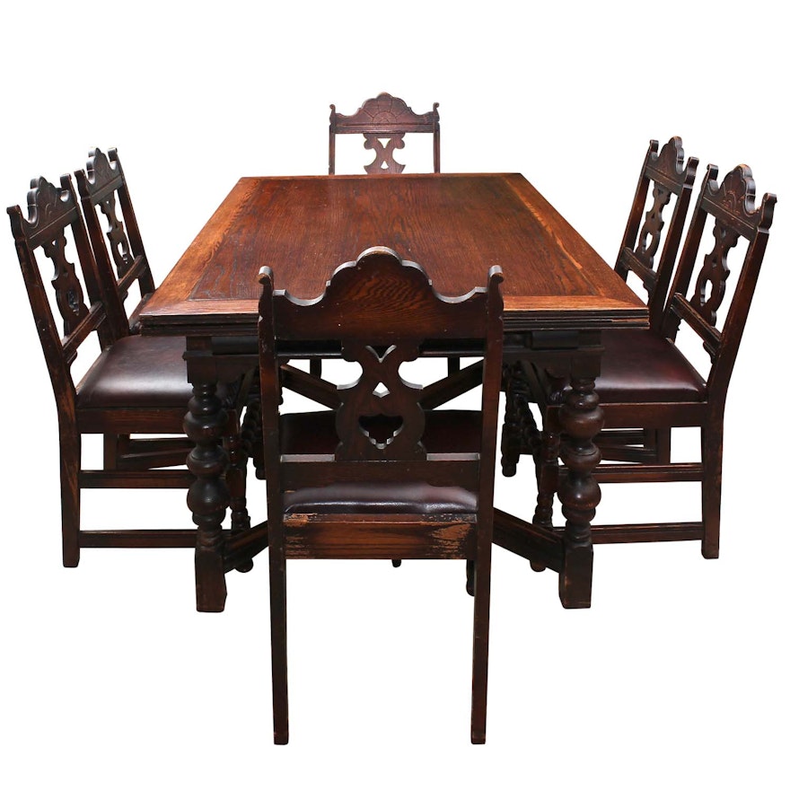 Vintage Mediterranean Style Mahogany Dining Table And Chairs Ebth