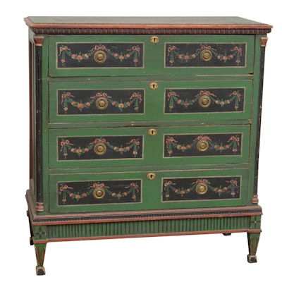 South German/Austrian Paint-Decorated Chest of Drawers, Circa 1843