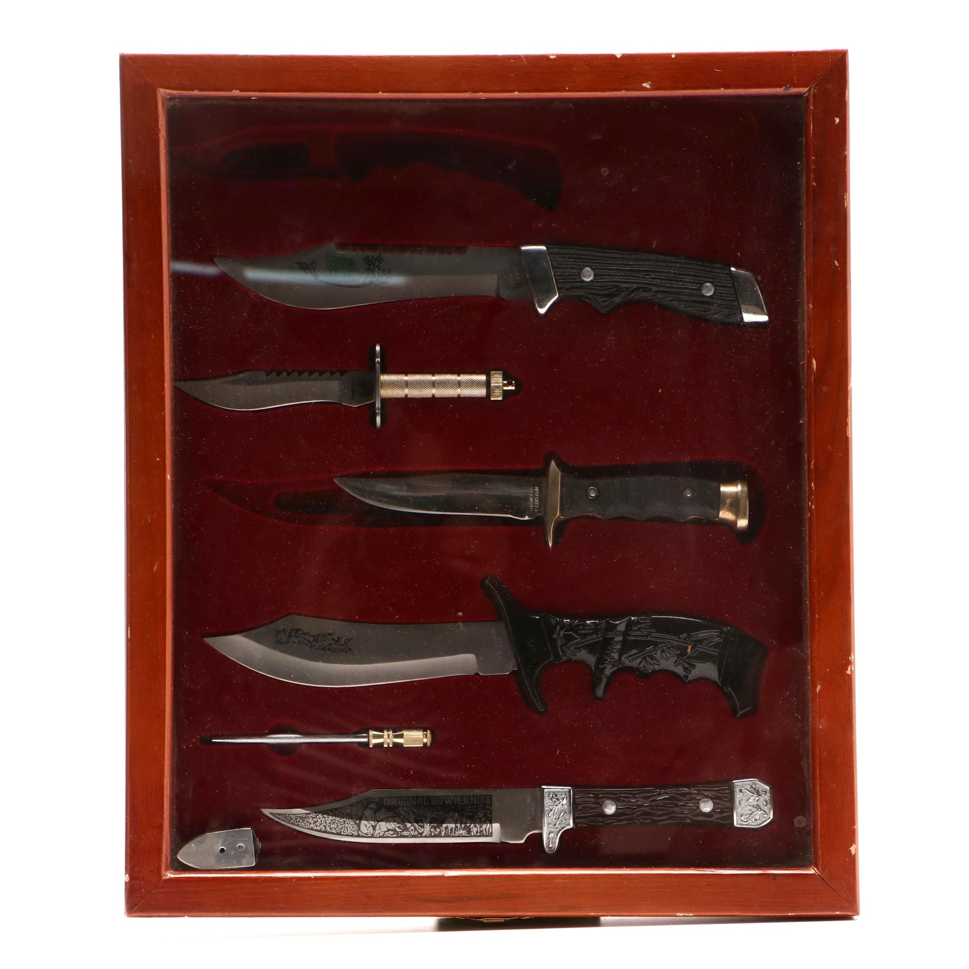 Five Contemporary Bowie Knives In Display Case Ebth