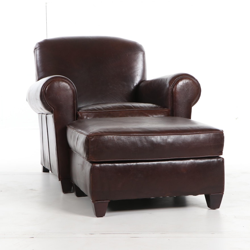 Leather Upholstered Club Chair & Ottoman by Mitchell Gold + Bob