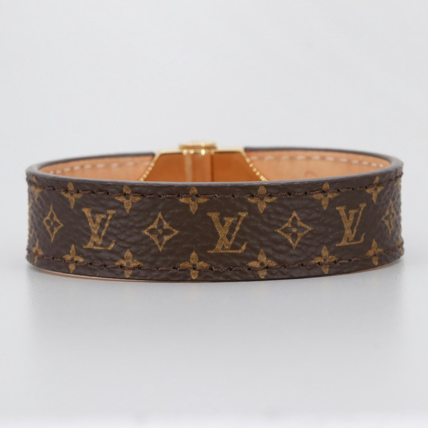 Louis Vuitton Keep It Double Leather Bracelet Brown Coated Canvas. Size 21