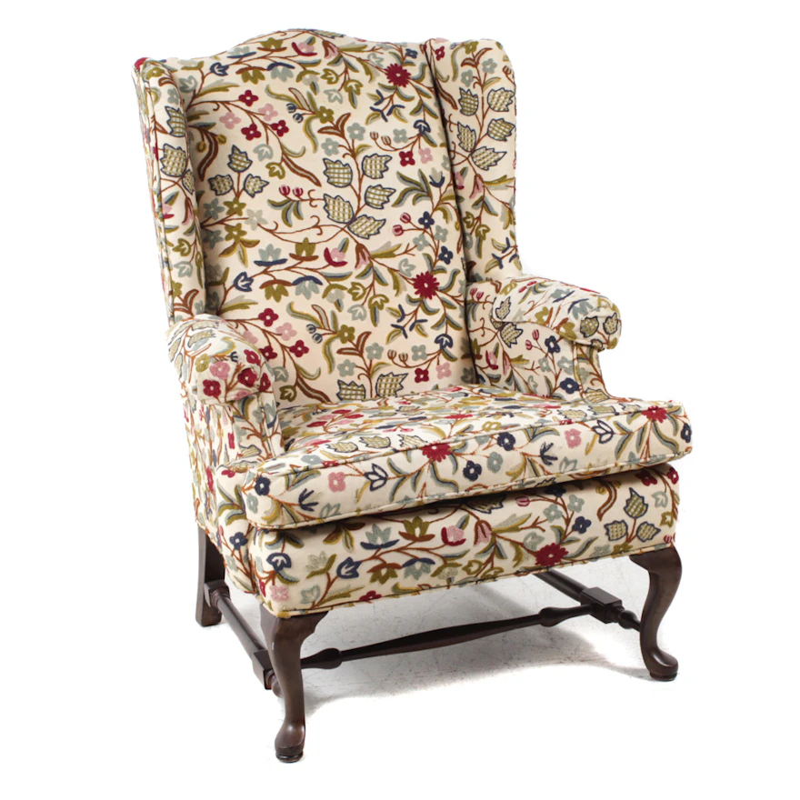 Ethan Allen Crewel Upholstered Wingback Chair | EBTH