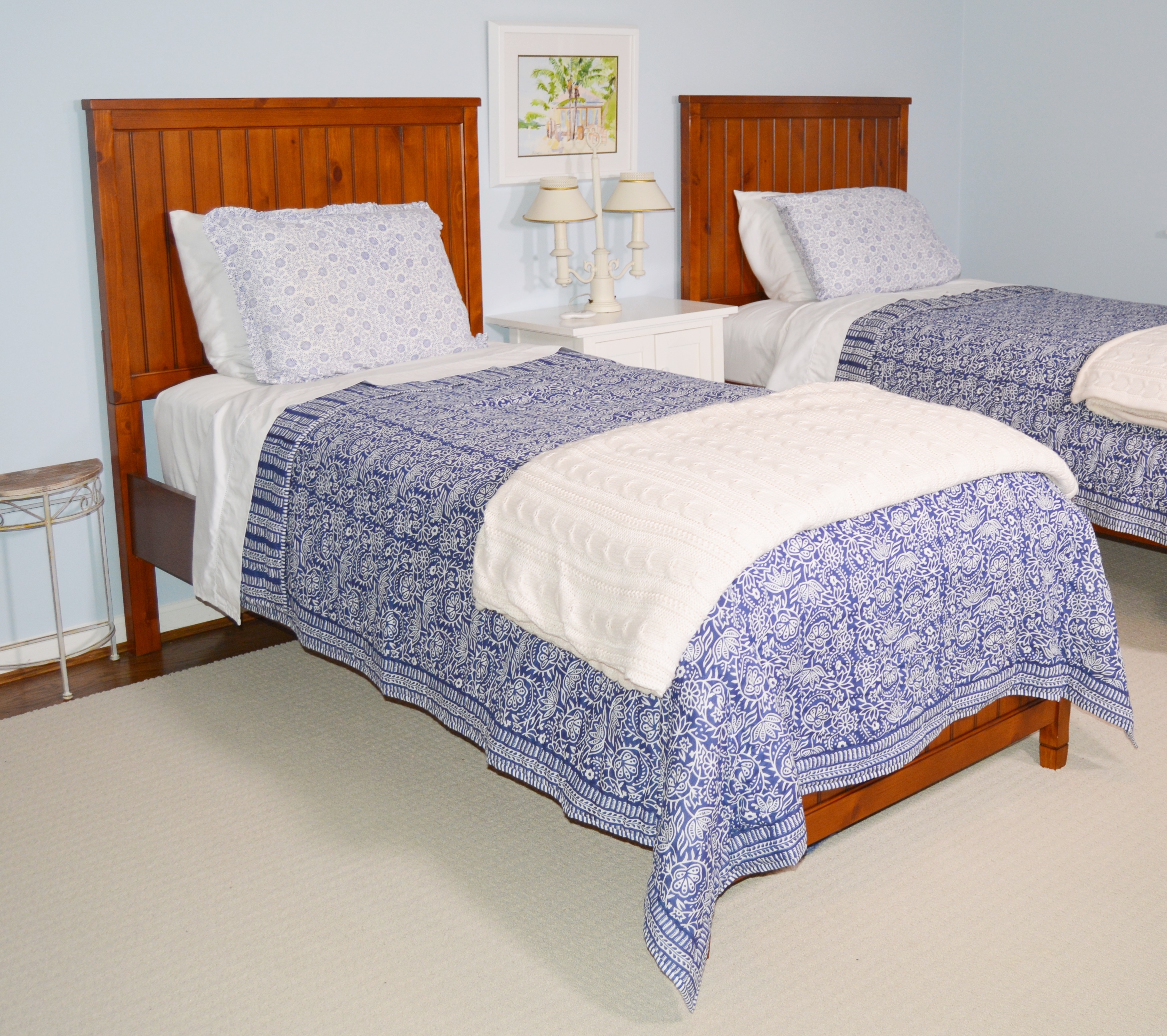 Pottery Barn Pine Beadboard Twin Bed, Pottery Barn Blanket and Ballard