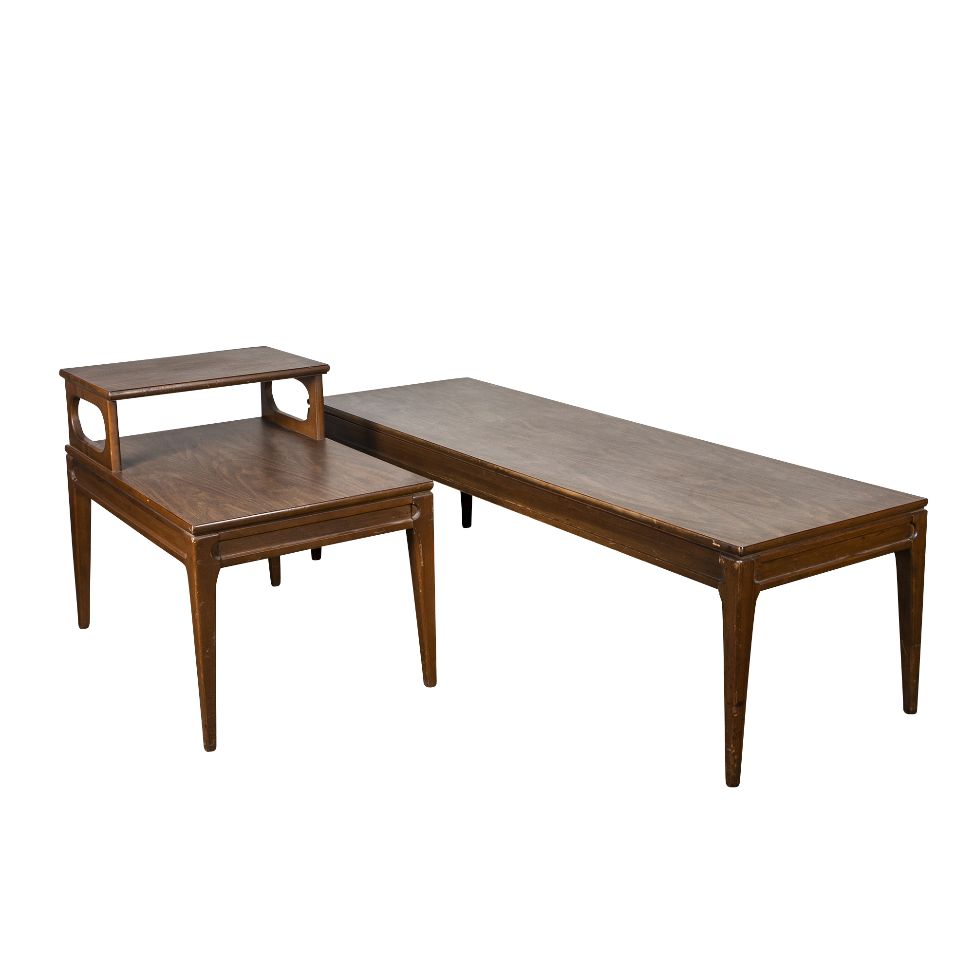 Mid Century Modern Walnut and Laminate Coffee Table and Side Table by