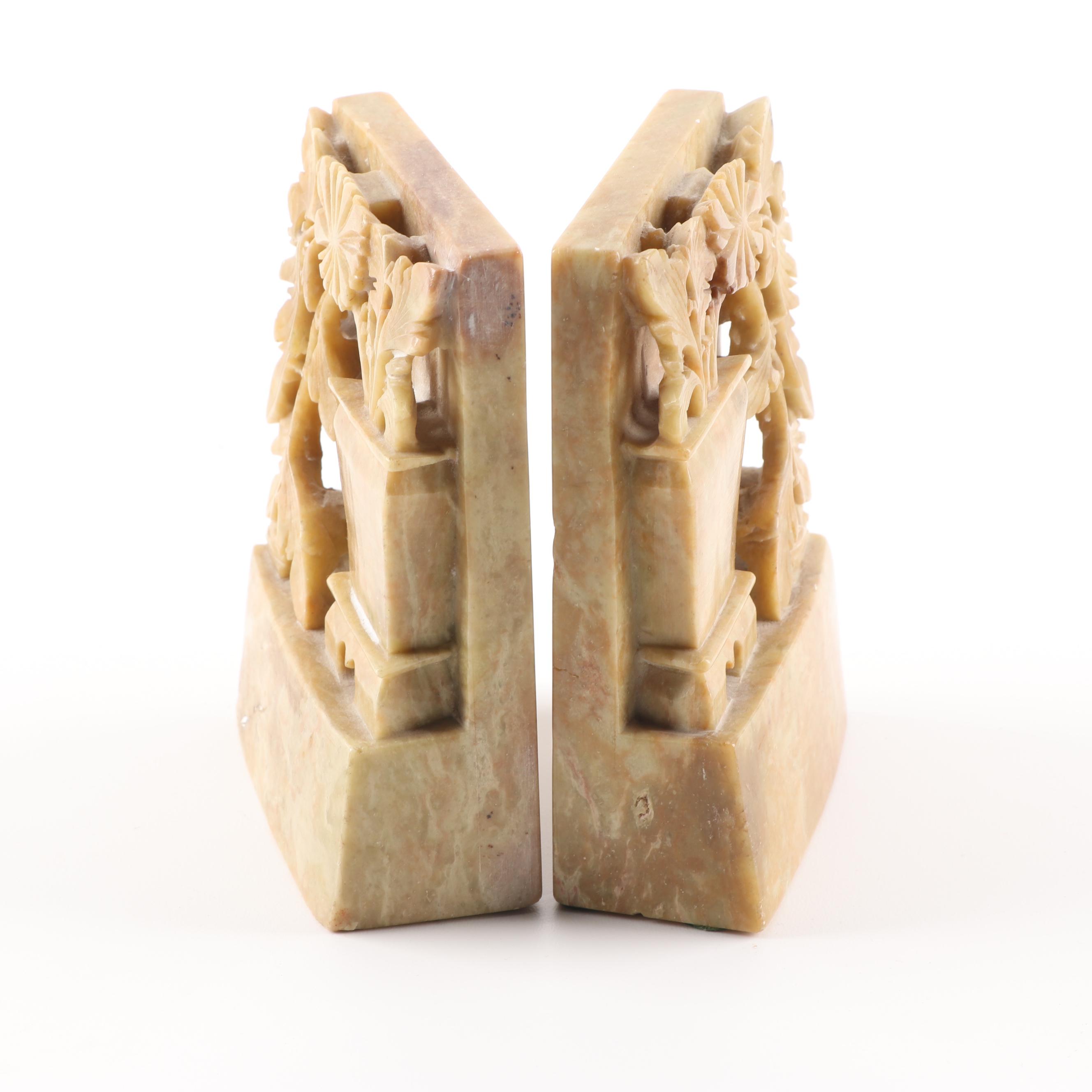 Chinese Carved Soapstone Bookends EBTH