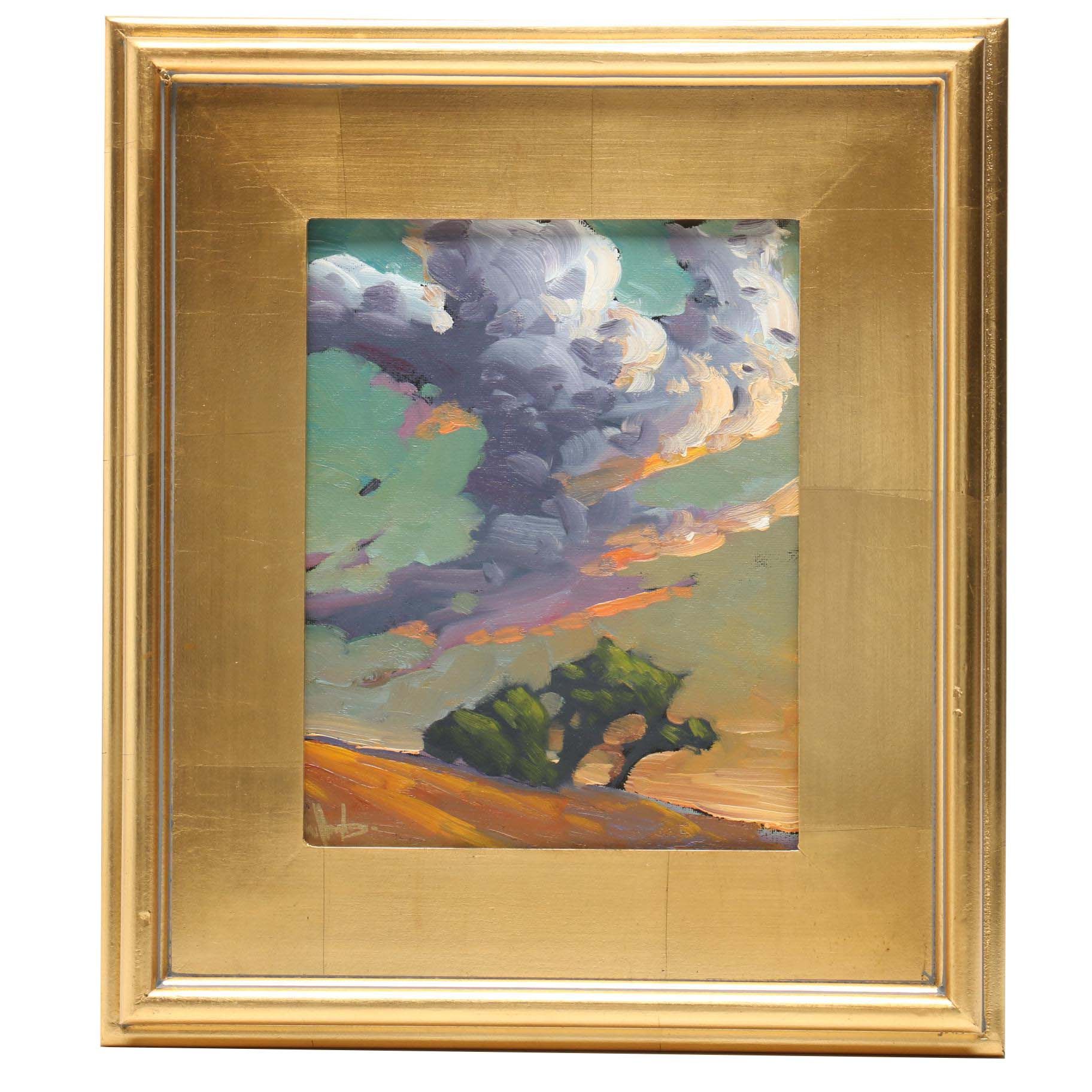 William Hawkins Oil Painting of Dramatic Clouds over Hillside EBTH