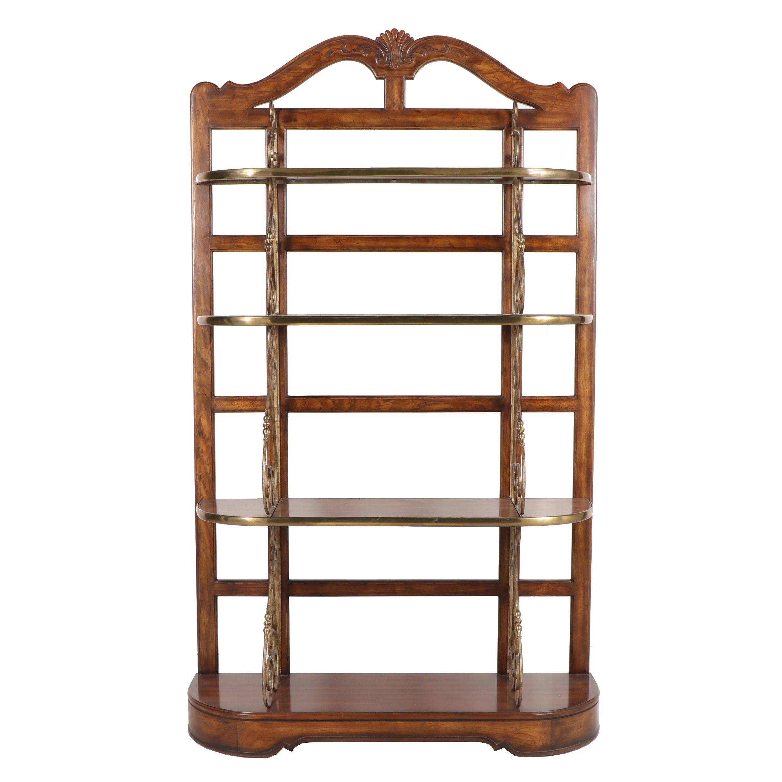 French Provincial Style Pecan and Brass Étagère by DrexelHeritage