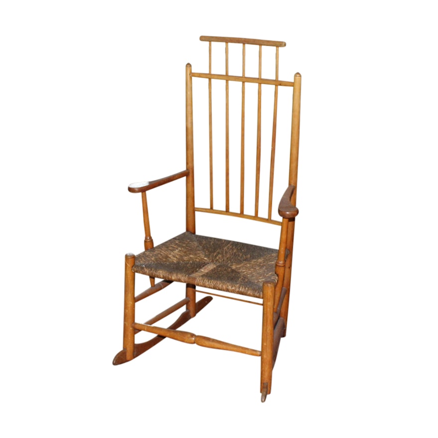 Antique Rocking Chair With Cane Seat And Backrest Ebth