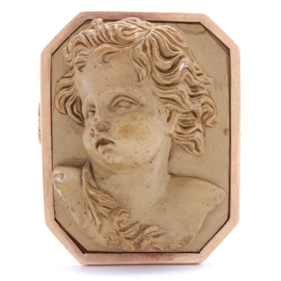 Antique 18K Yellow Gold Lava Carved Cameo Brooch Antique 18K Yellow Gold Lava Carved Cameo Brooch