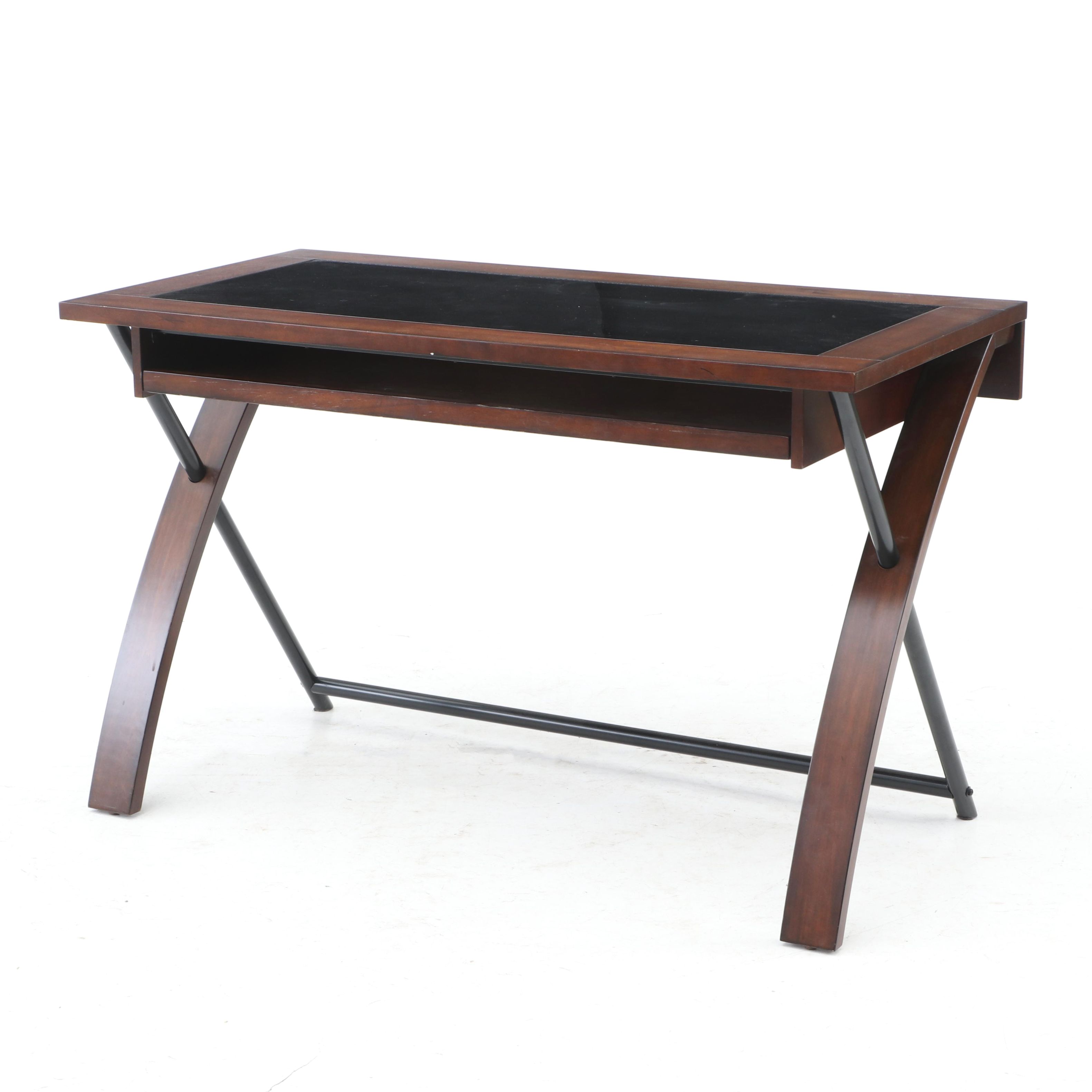 Contemporary Whalen Furniture Glass Top Desk Ebth