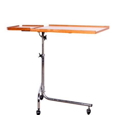 Scandinavian Modern Teak Adjustable Tray Table on Wheels, 20th Century Scandinavian Modern Teak Adjustable Tray Table on Wheels, 20th Century