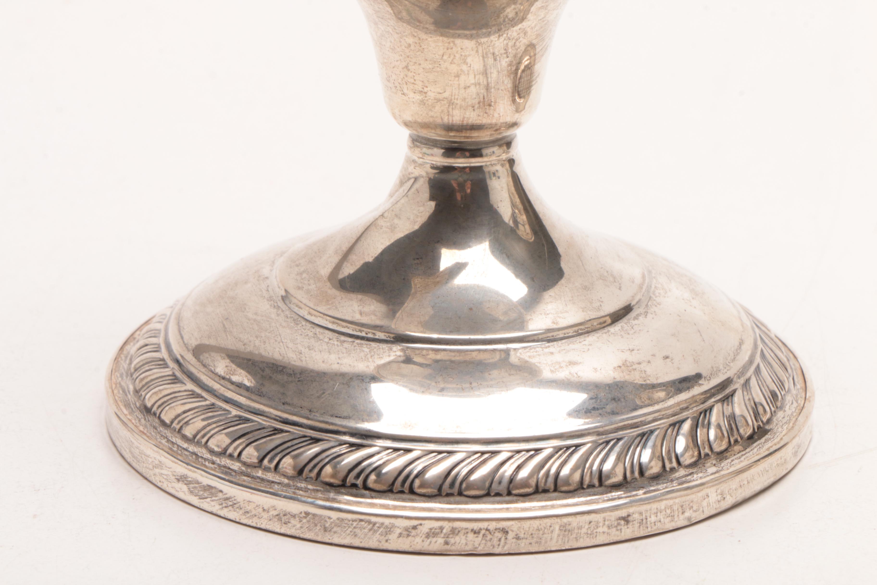 Hamilton Weighted Sterling Candle Holders and Pressed Glass Sugar and