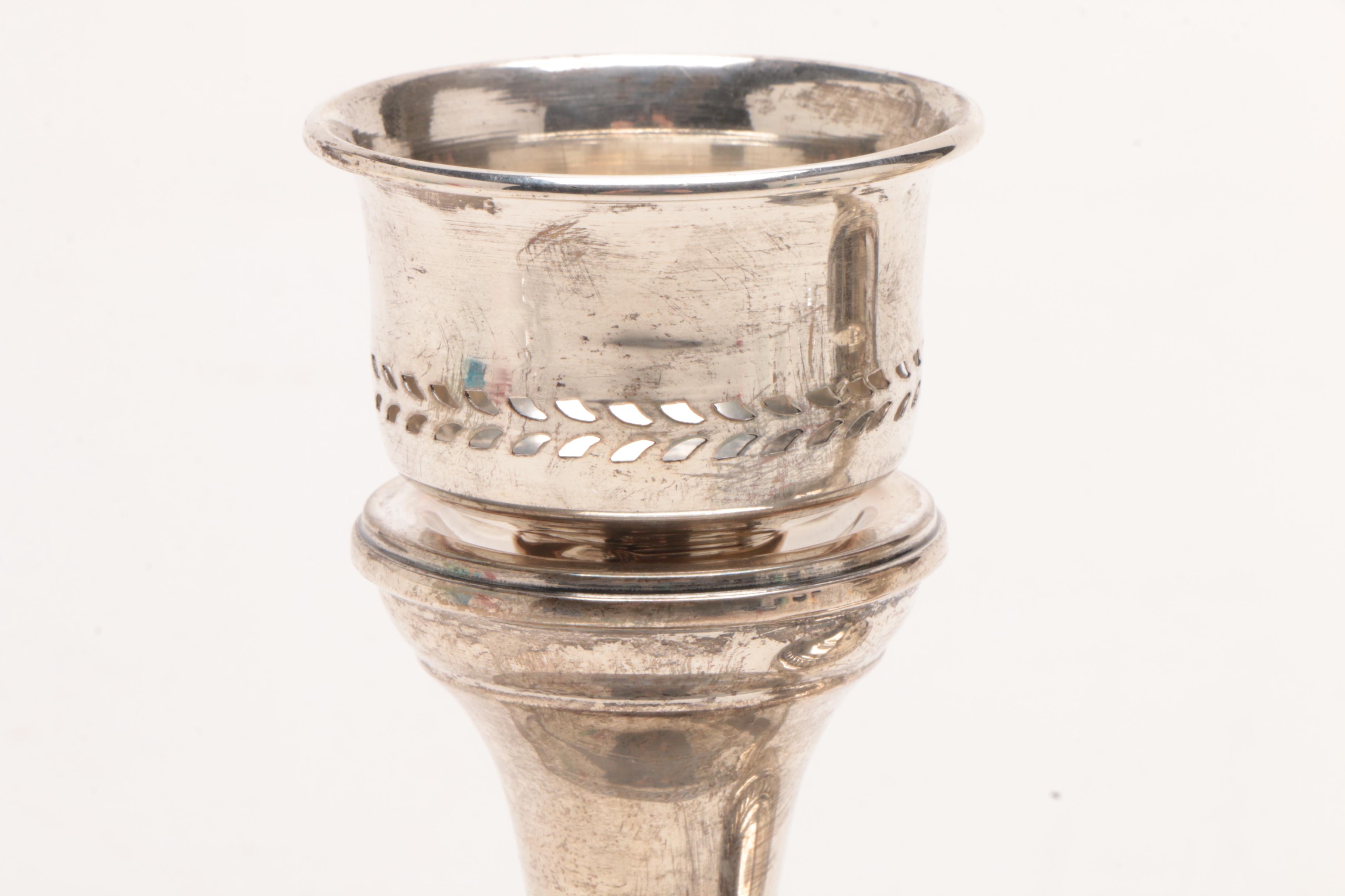 Hamilton Weighted Sterling Candle Holders and Pressed Glass Sugar and