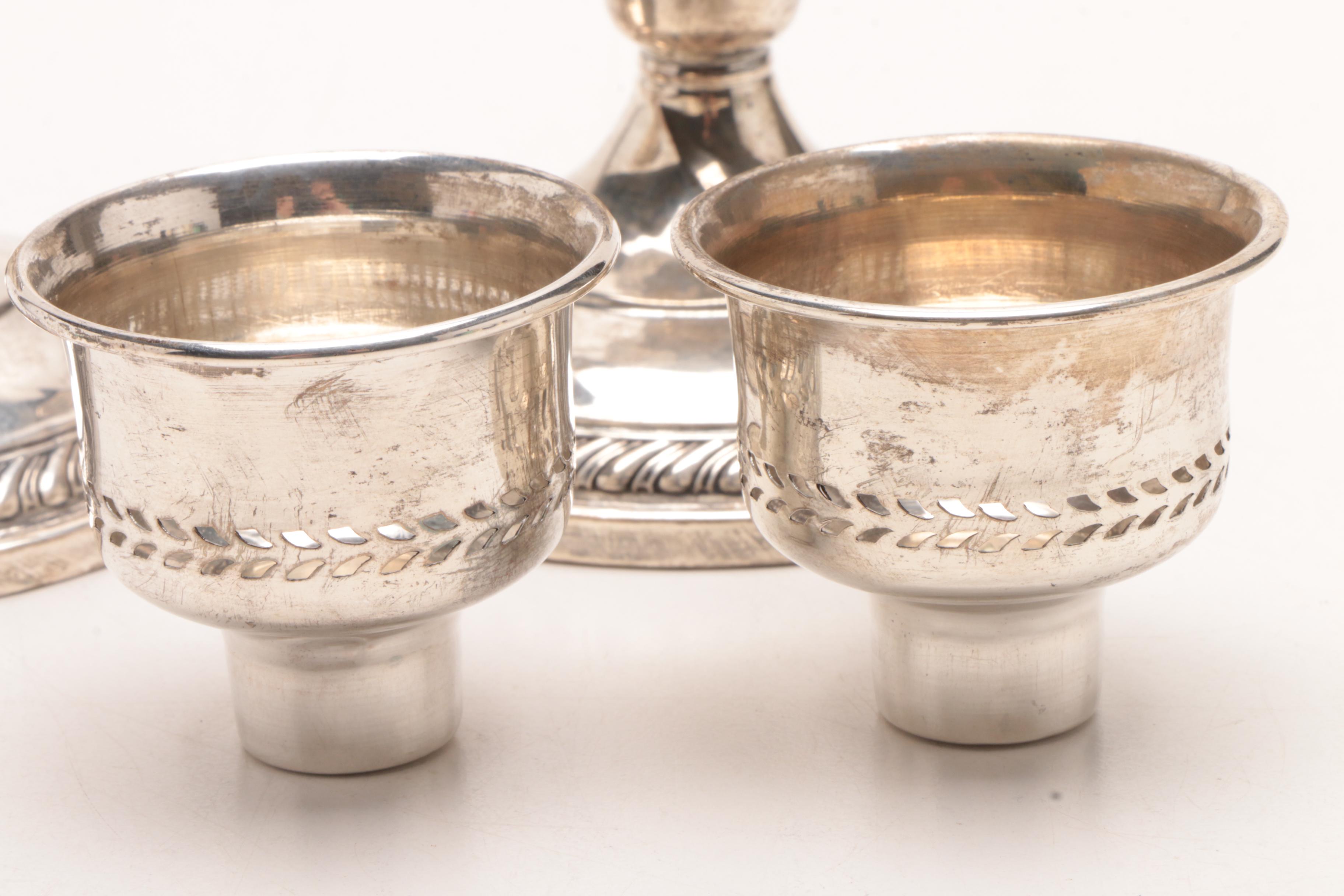 Hamilton Weighted Sterling Candle Holders and Pressed Glass Sugar and