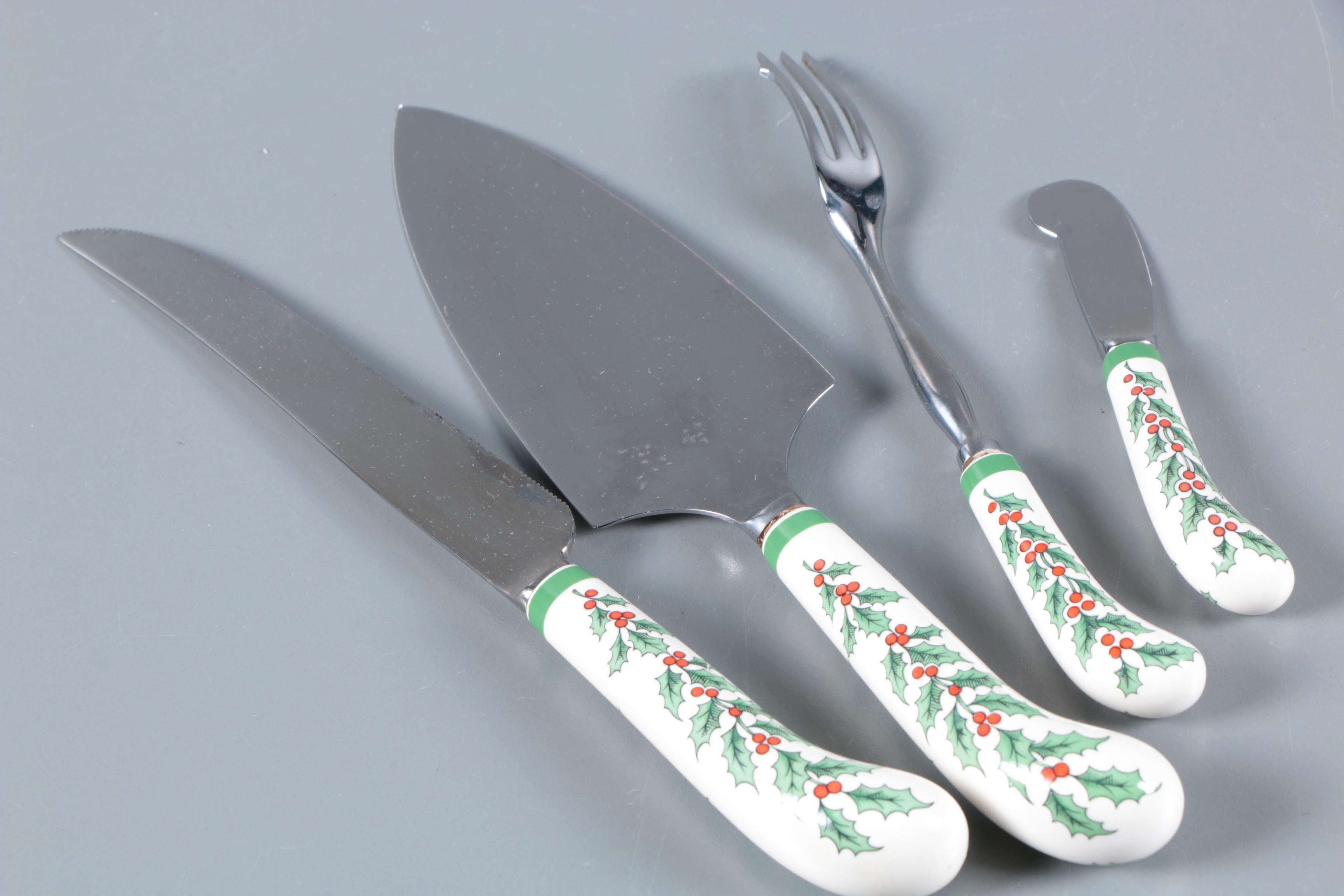 Spode and Lenox Christmas Serving Utensils and Candlesticks EBTH