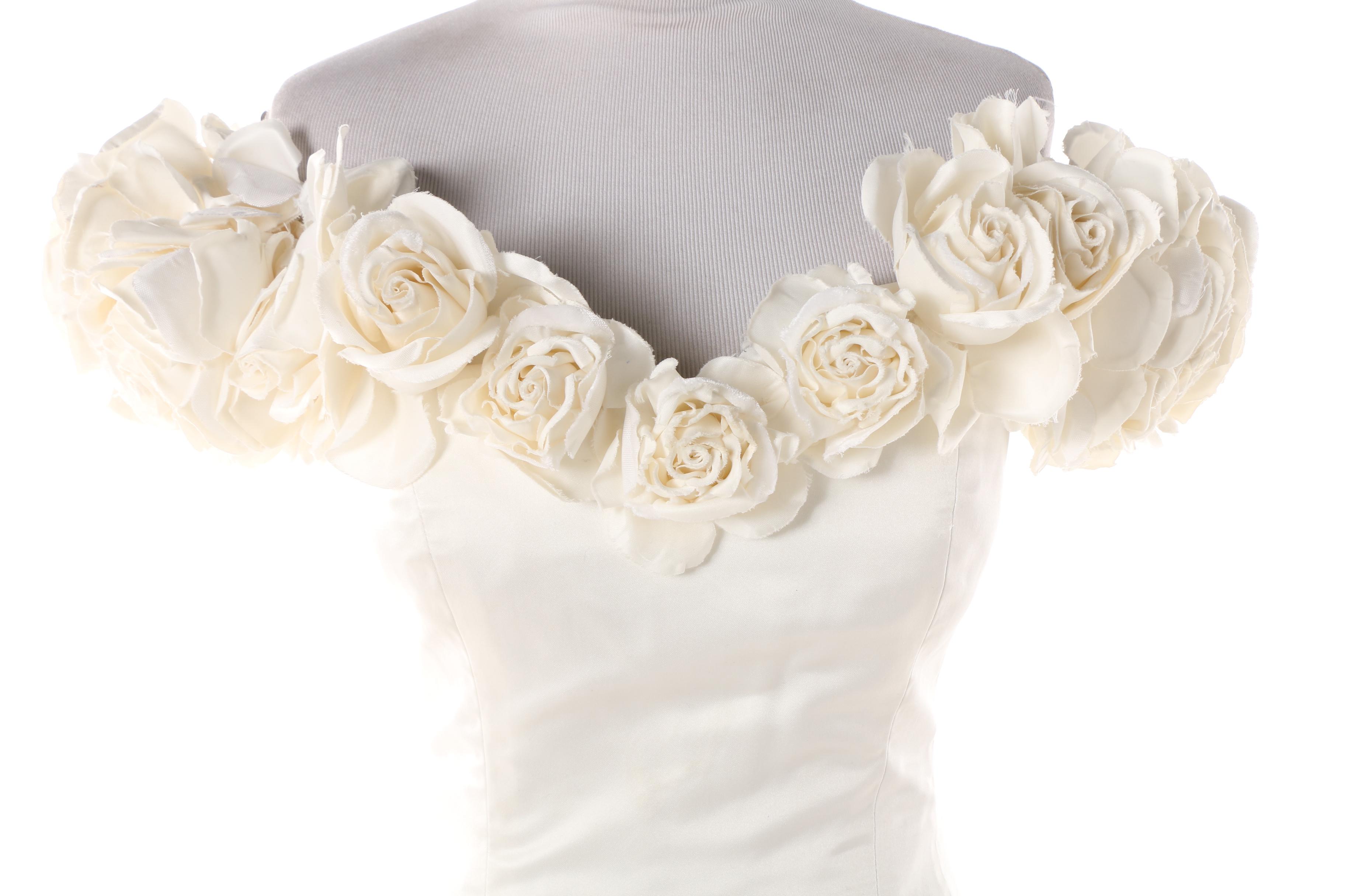 Vintage Satin Basque Waist Bridal Gown with Rosette Trim and Chapel ...