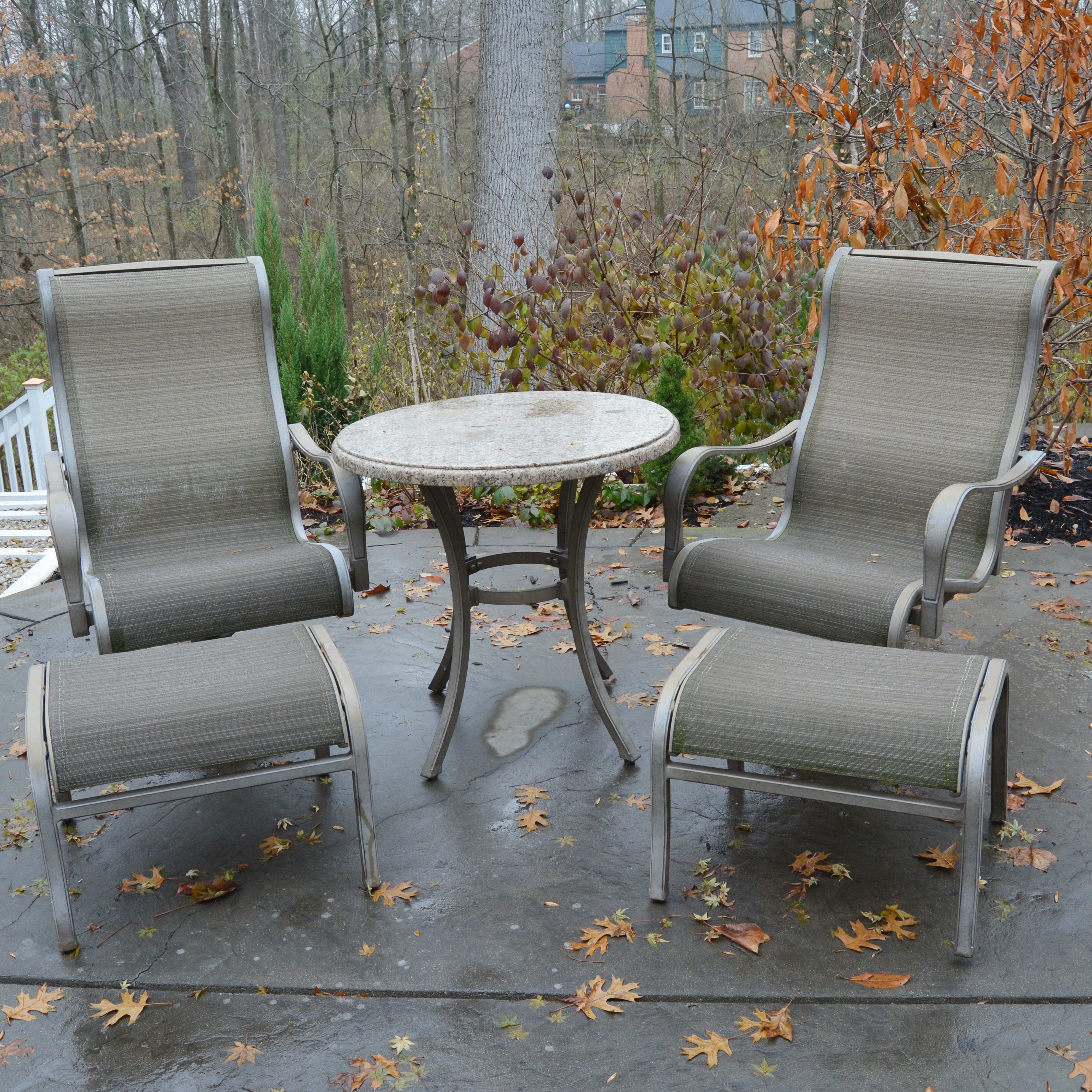 Patio Bistro Table with Swivel Chairs and Ottomans EBTH
