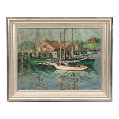 Edith Briscoe Stevens Harbor Scene Oil Painting Edith Briscoe Stevens Harbor Scene Oil Painting