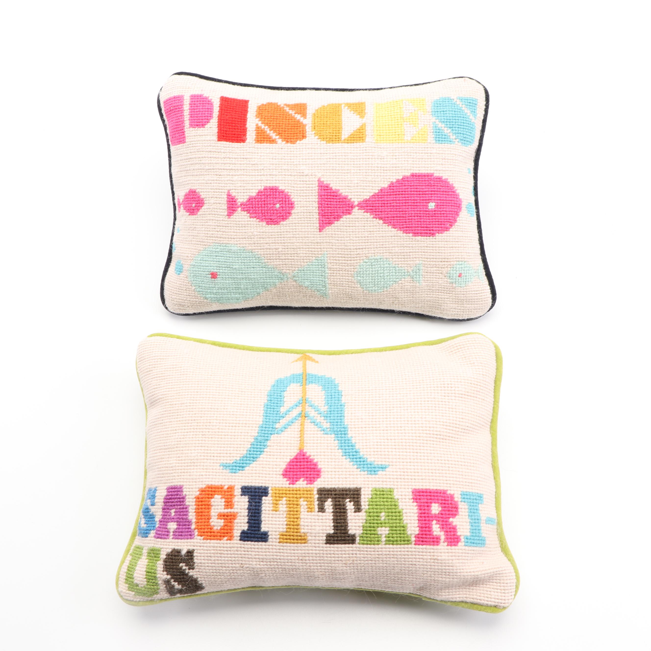 Jonathan Adler Pisces And Sagittarius Needlepoint Pillows Ebth