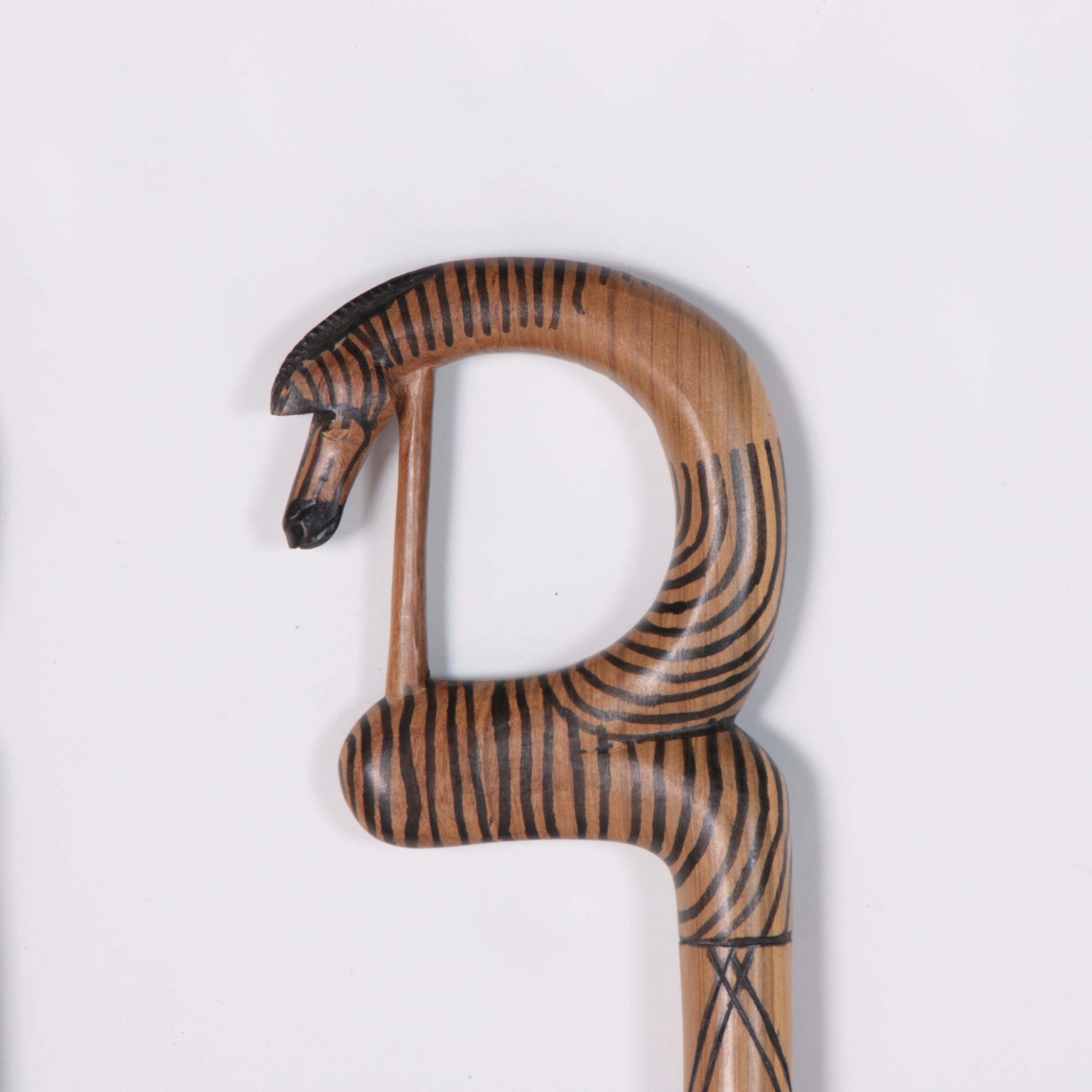 Kenyan Hand Carved and Painted Wooden Safari Animal Walking Sticks EBTH