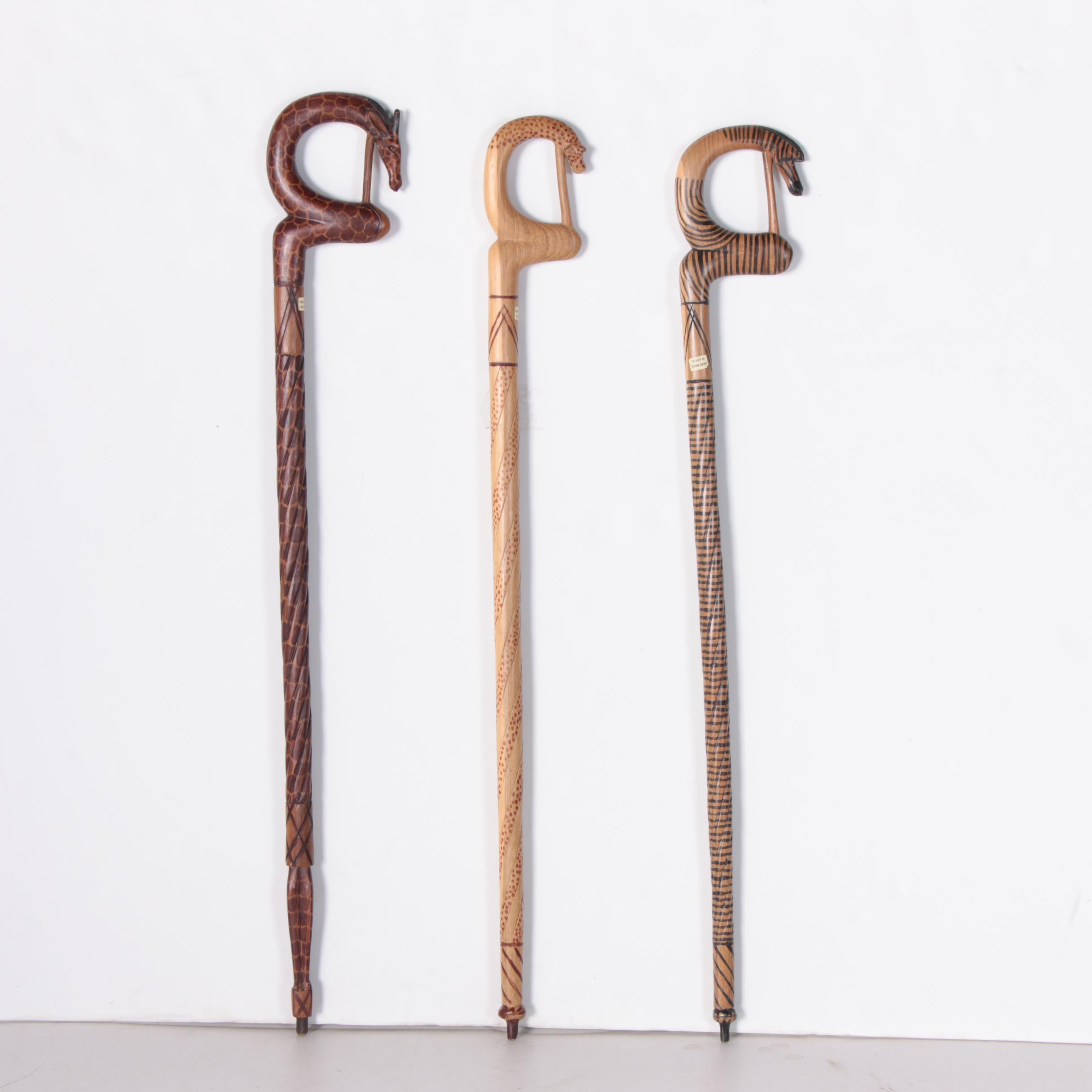 Kenyan Hand Carved and Painted Wooden Safari Animal Walking Sticks EBTH