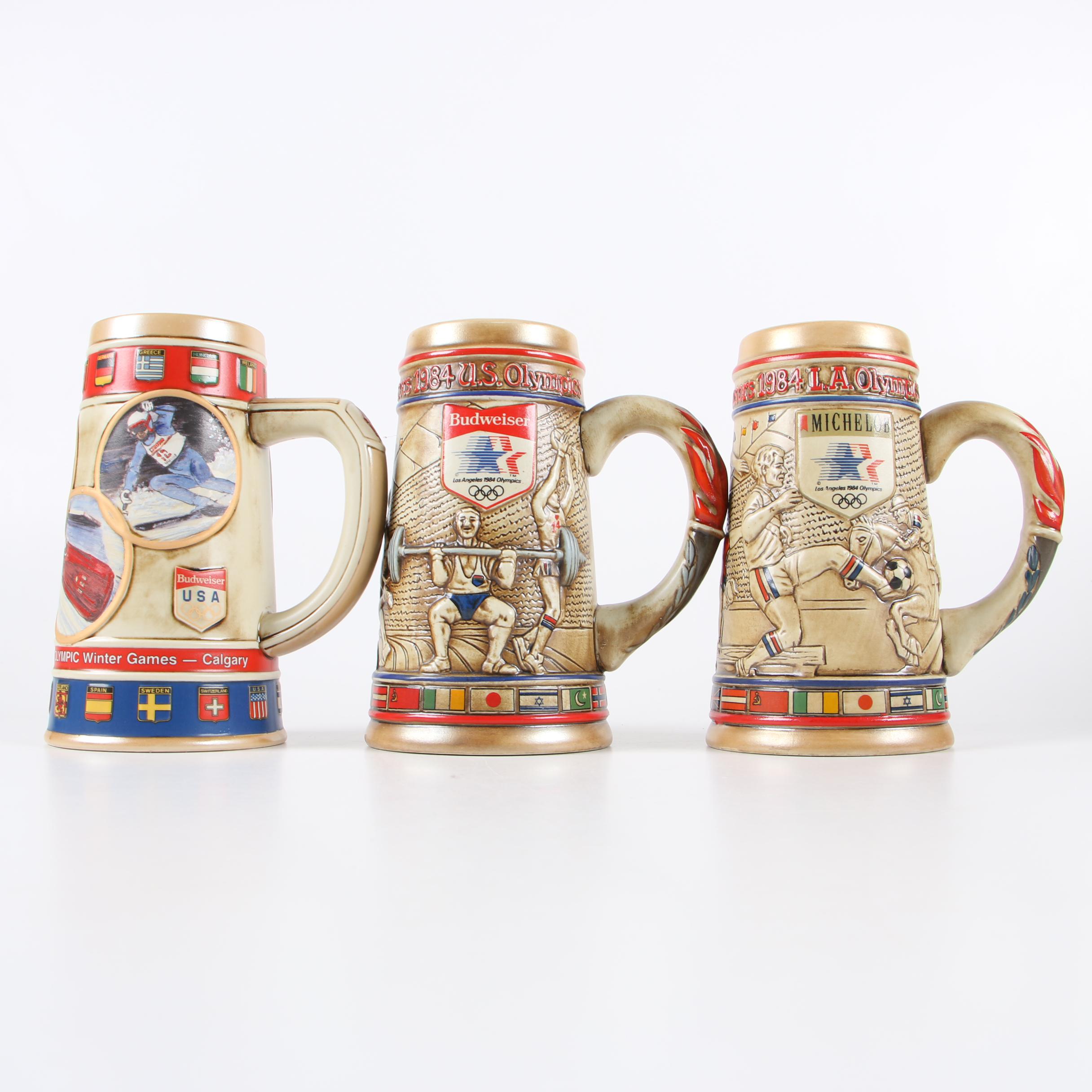 Budweiser Ceramic OlympicsThemed Beer Steins, 1980s and '90s EBTH