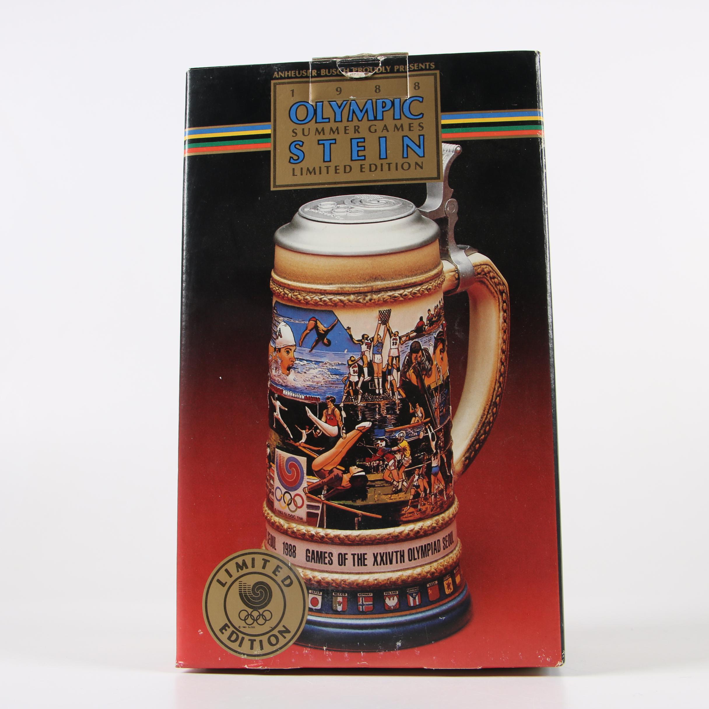 Budweiser Ceramic OlympicsThemed Beer Steins, 1980s and '90s EBTH