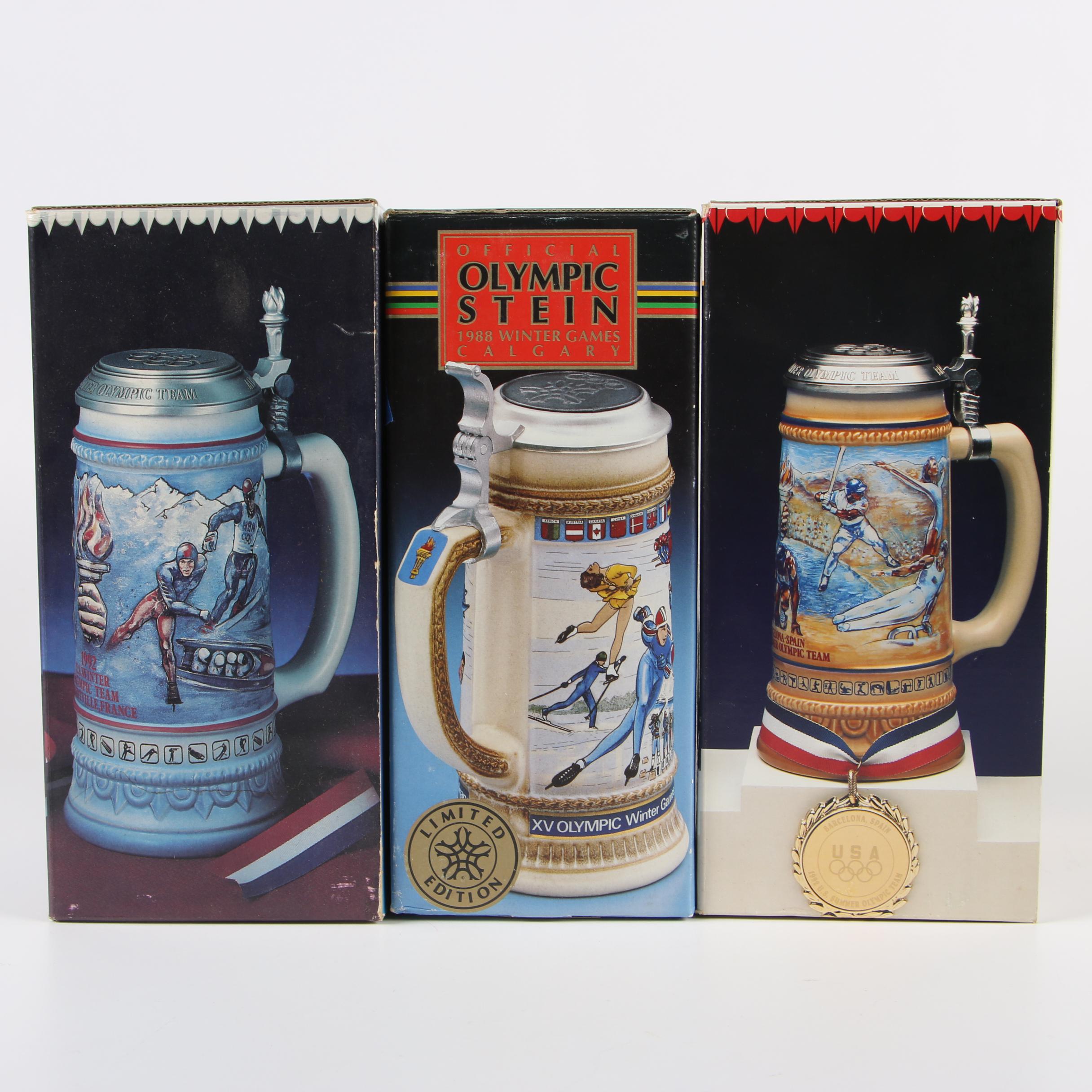 Budweiser Ceramic OlympicsThemed Beer Steins, 1980s and '90s EBTH