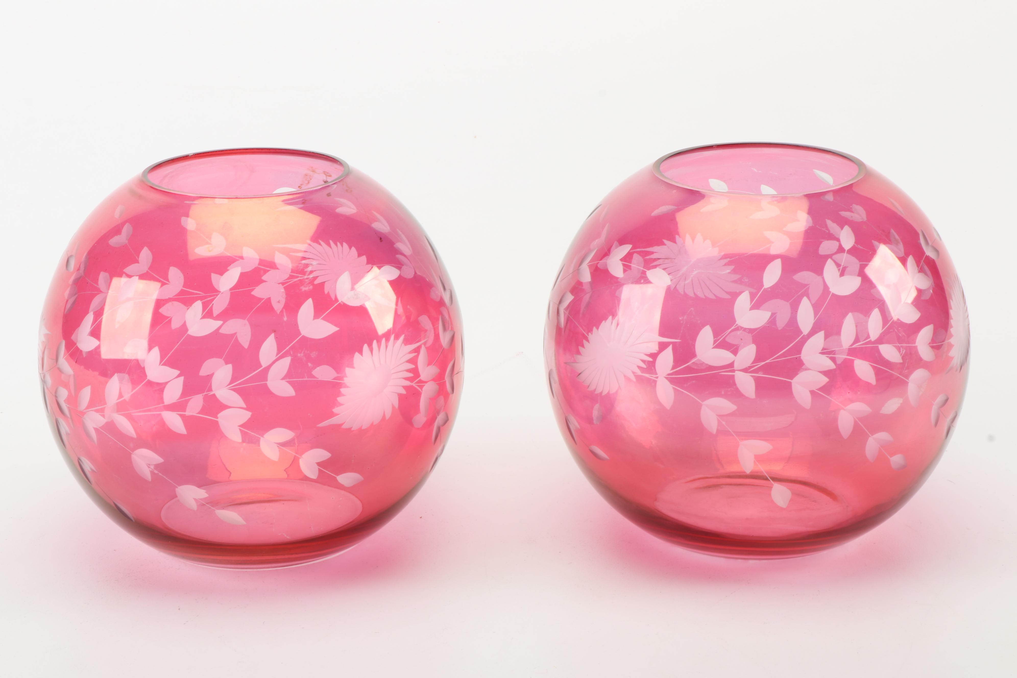 Floral Themed Glass Globe Bowls EBTH