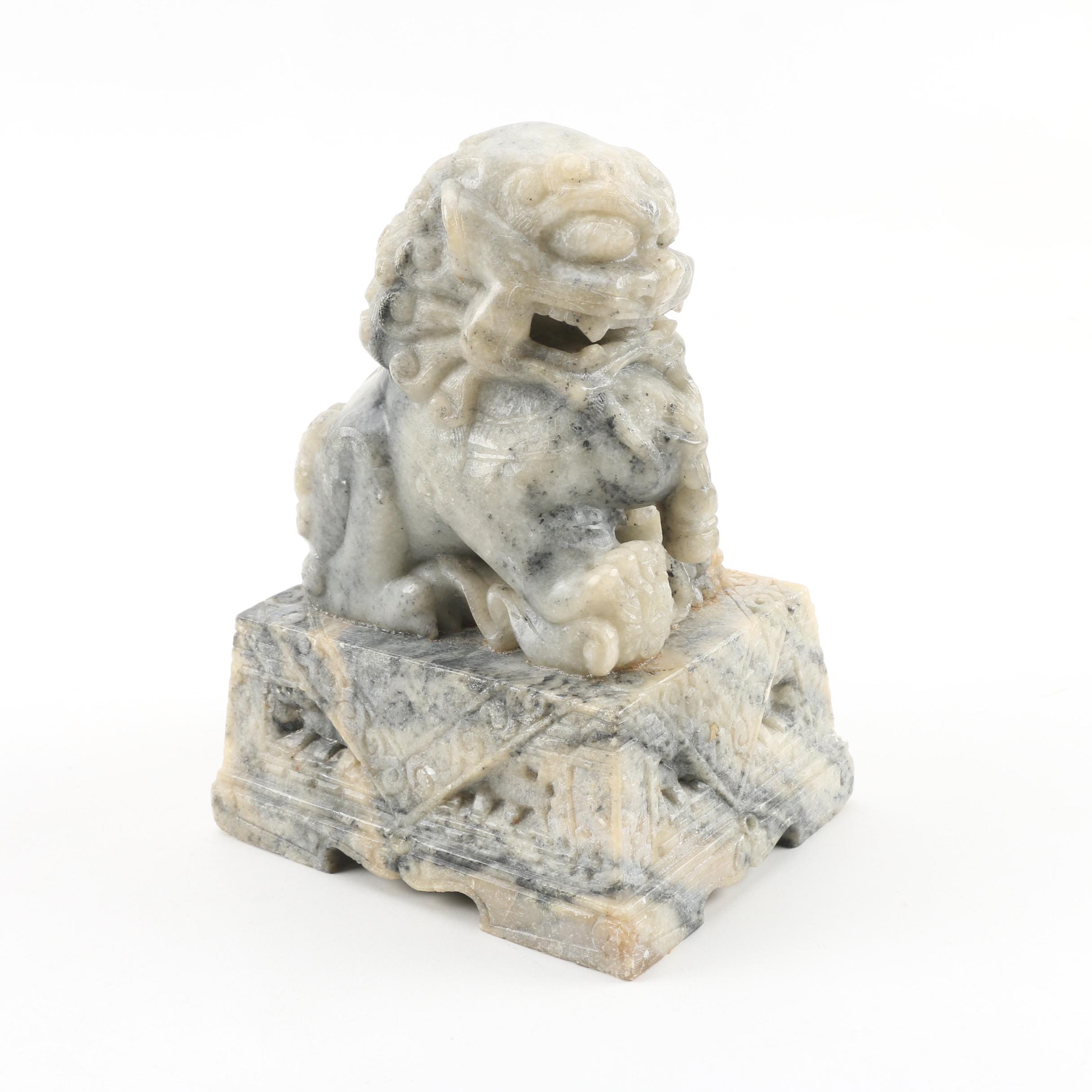 Chinese Carved Soapstone Guardian Lion Figurine EBTH