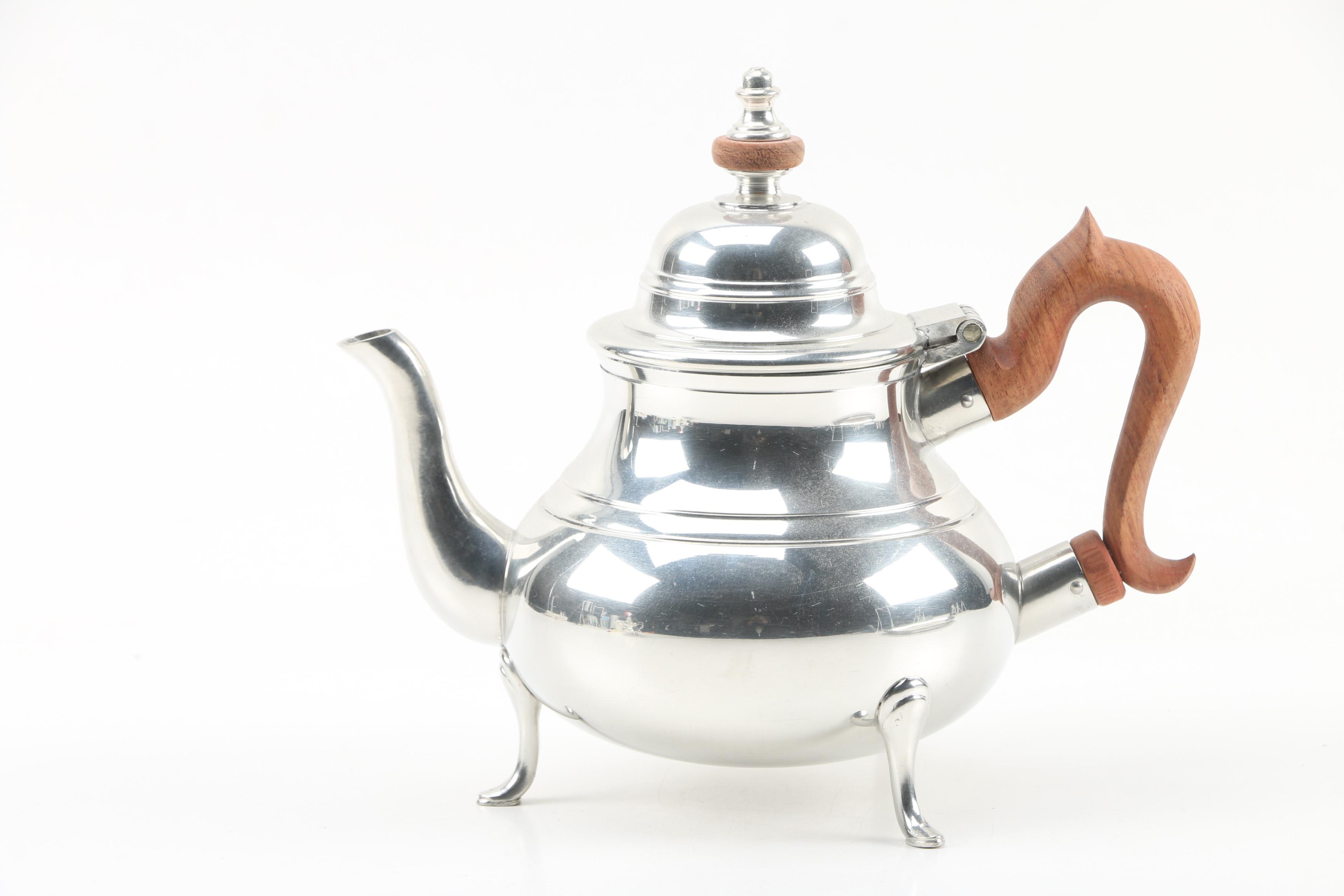 KirkStieff "Williamsburg" Pewter Tea Set with Tray, MidCentury EBTH