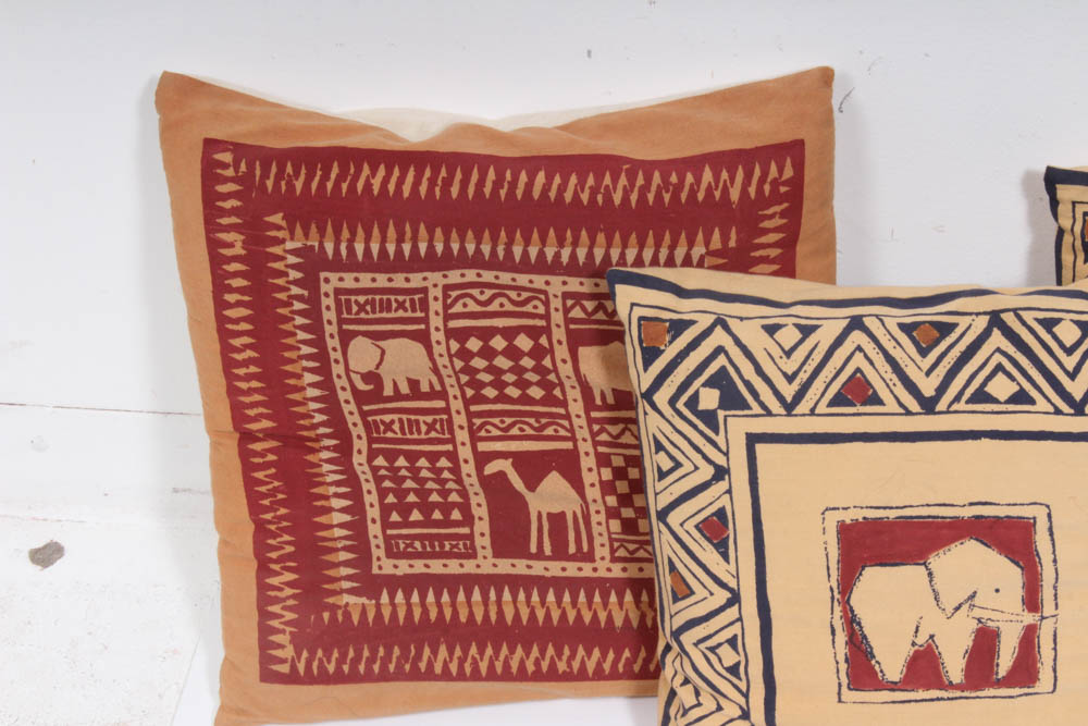 Kenyan Batik Throw Pillows and Table Runner EBTH