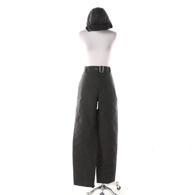 Miu Miu Black Nylon Quilted Pants with Prada Black Nylon Trapper Hat