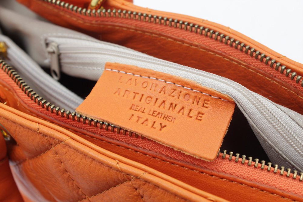 Lavorazione Artigianale Quilted Leather Shoulder Bag in Persimmon, Made