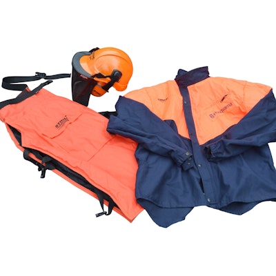 Husqvarna Chainsaw Protective Coat and Stihl Protective Pants and Helmet Husqvarna Chainsaw Protective Coat and Stihl Protective Pants and Helmet